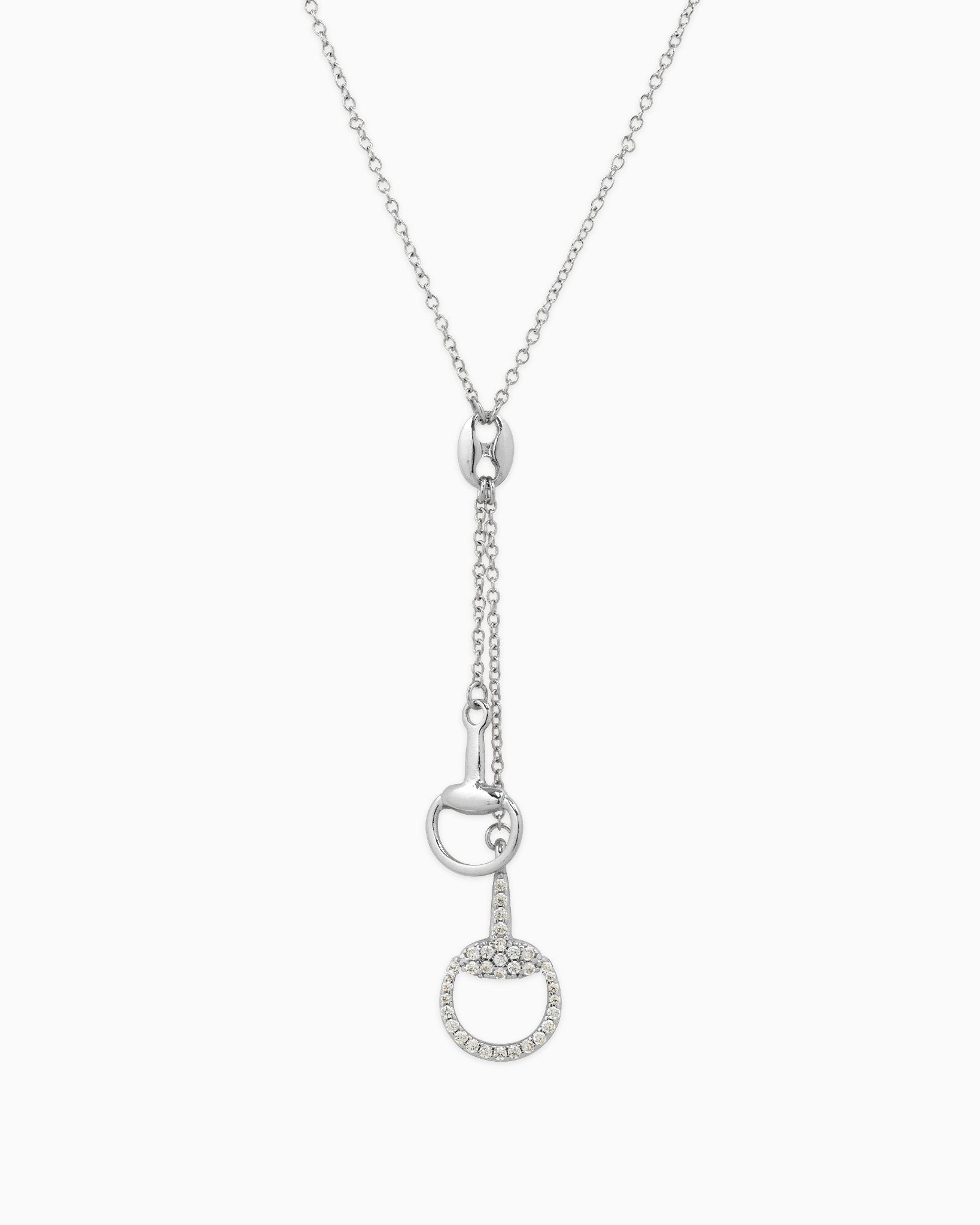 Pave Horsebit Y Drop Necklace