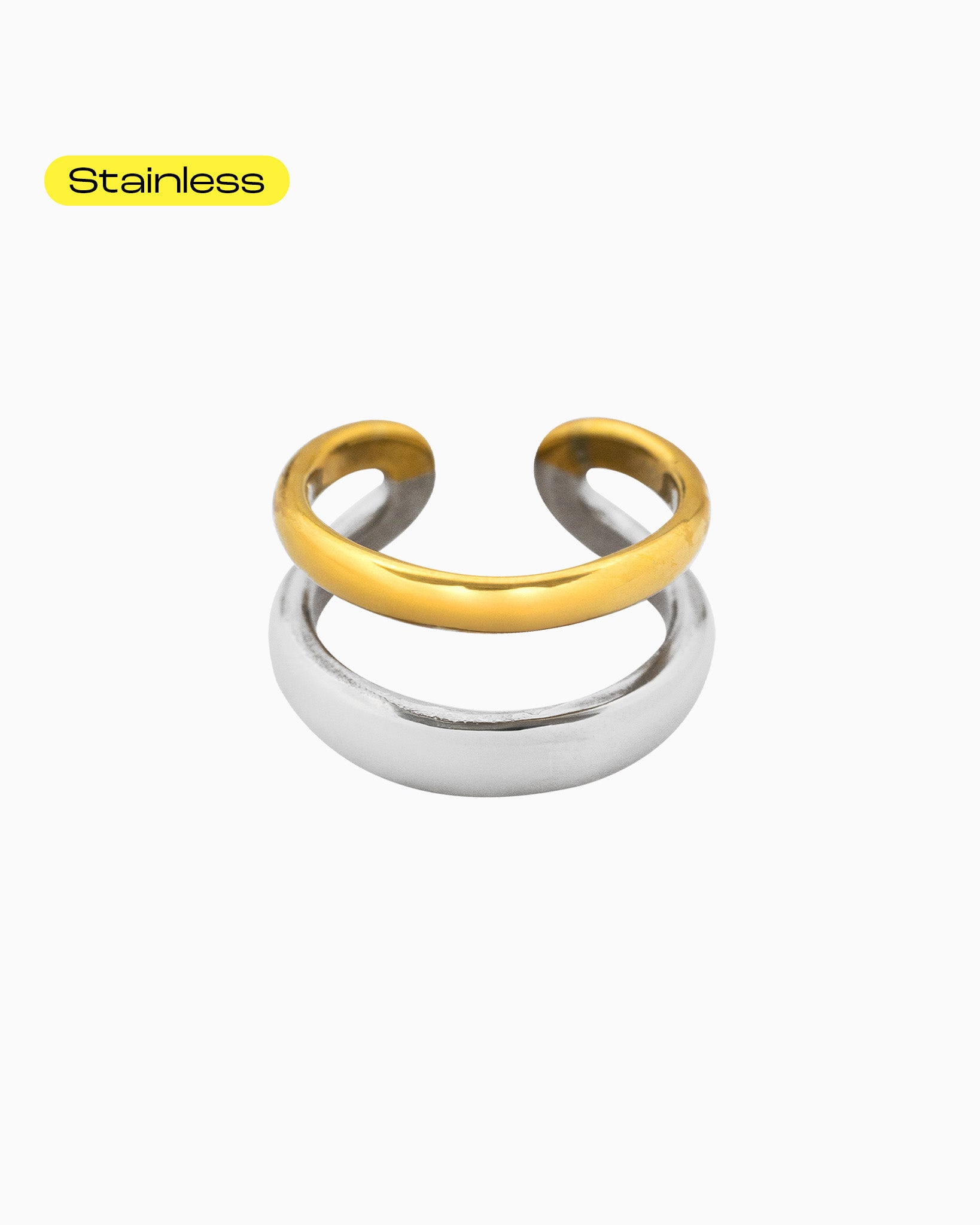 Stainless Two-Tone Half Line Ring