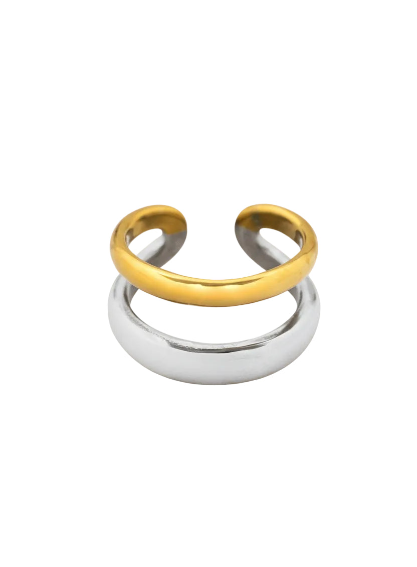 Stainless Two-Tone Half Line Ring