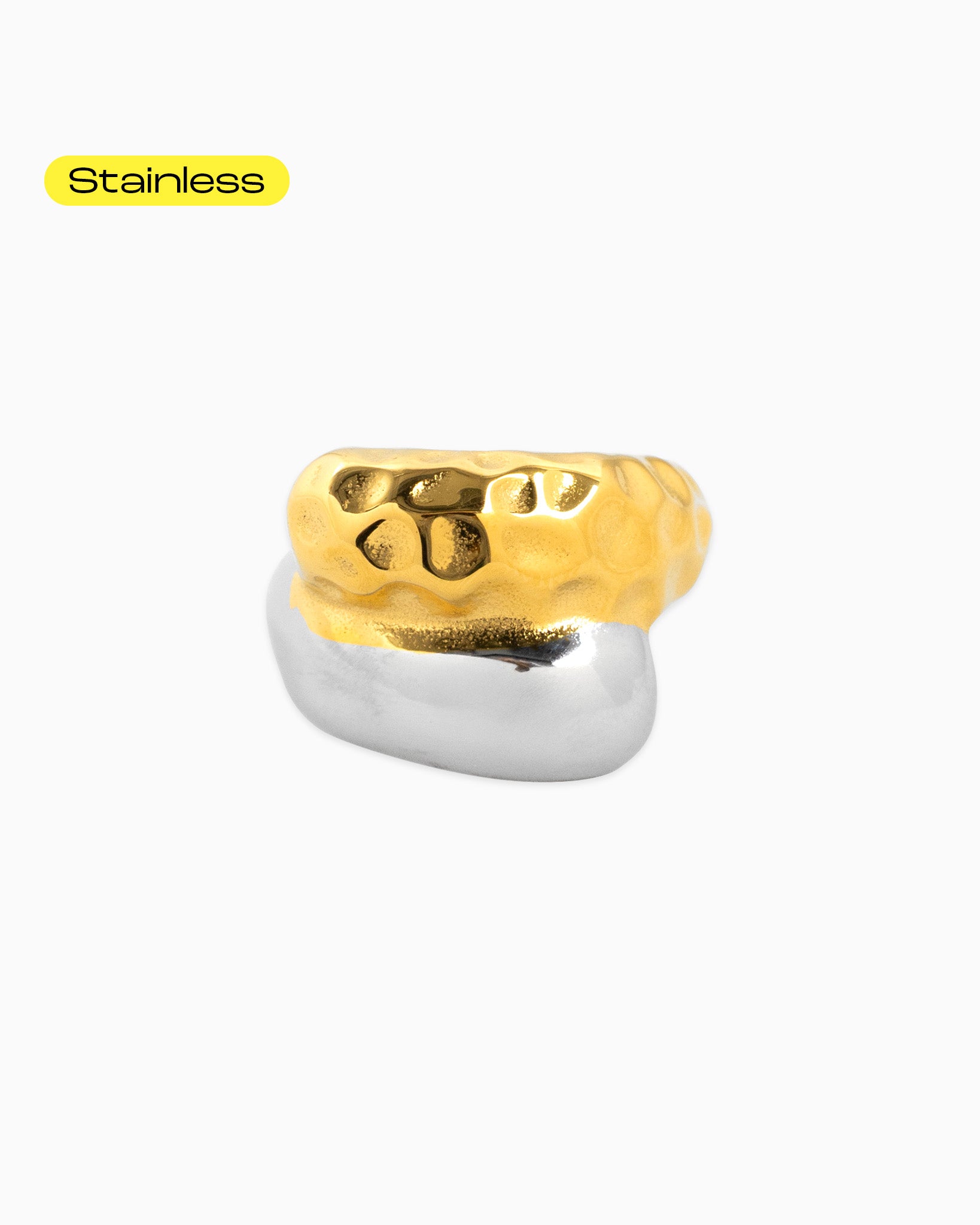 Stainless Two Tone Half Hammered Ring