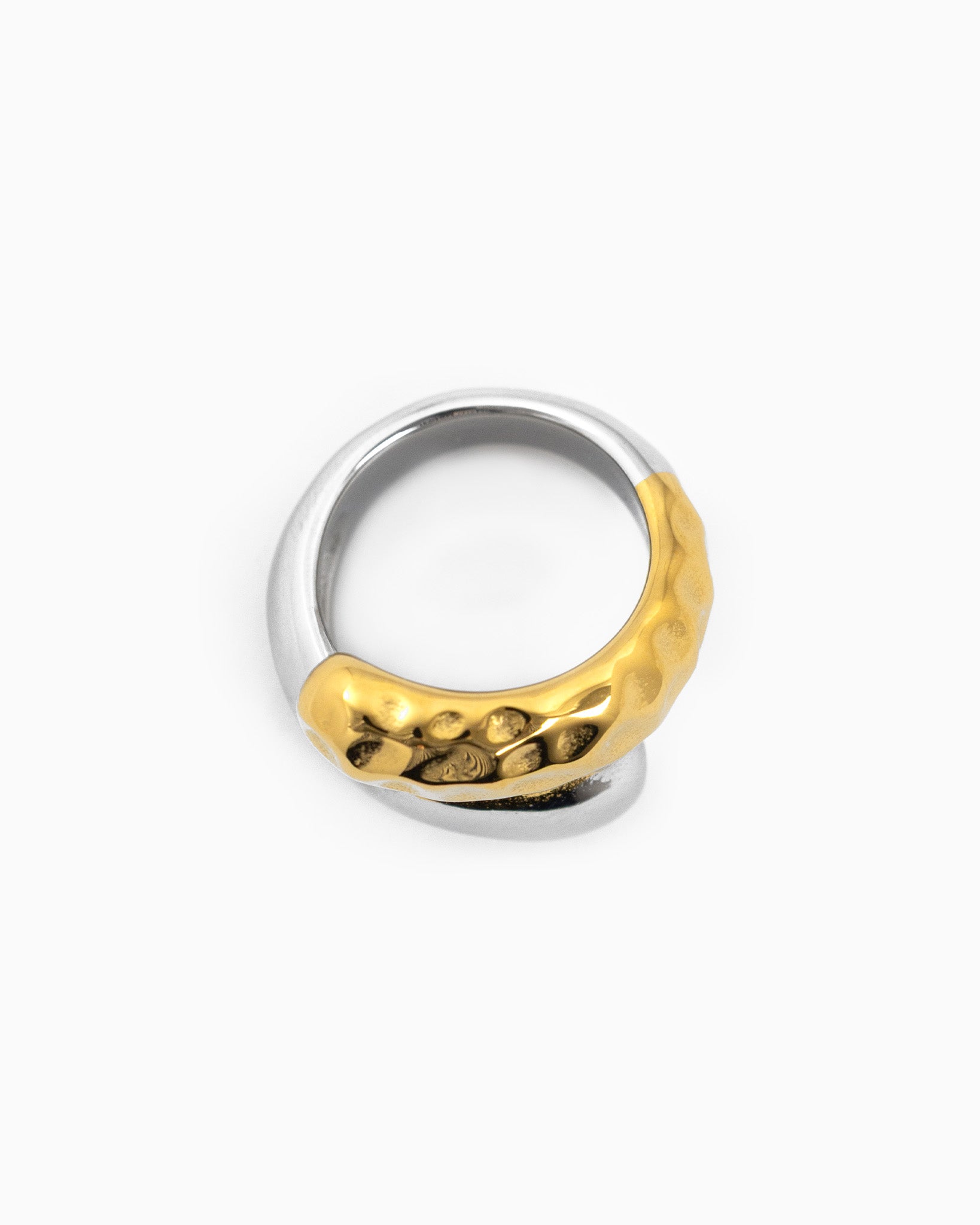 Stainless Two Tone Half Hammered Ring