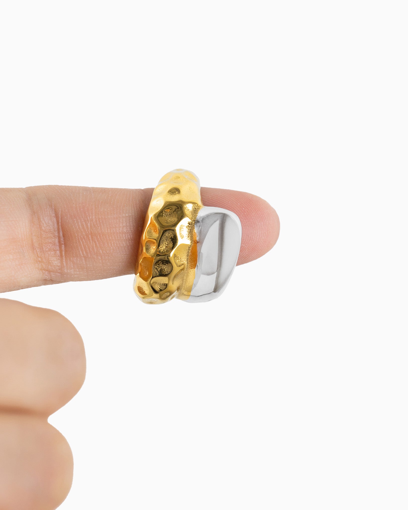 Stainless Two Tone Half Hammered Ring