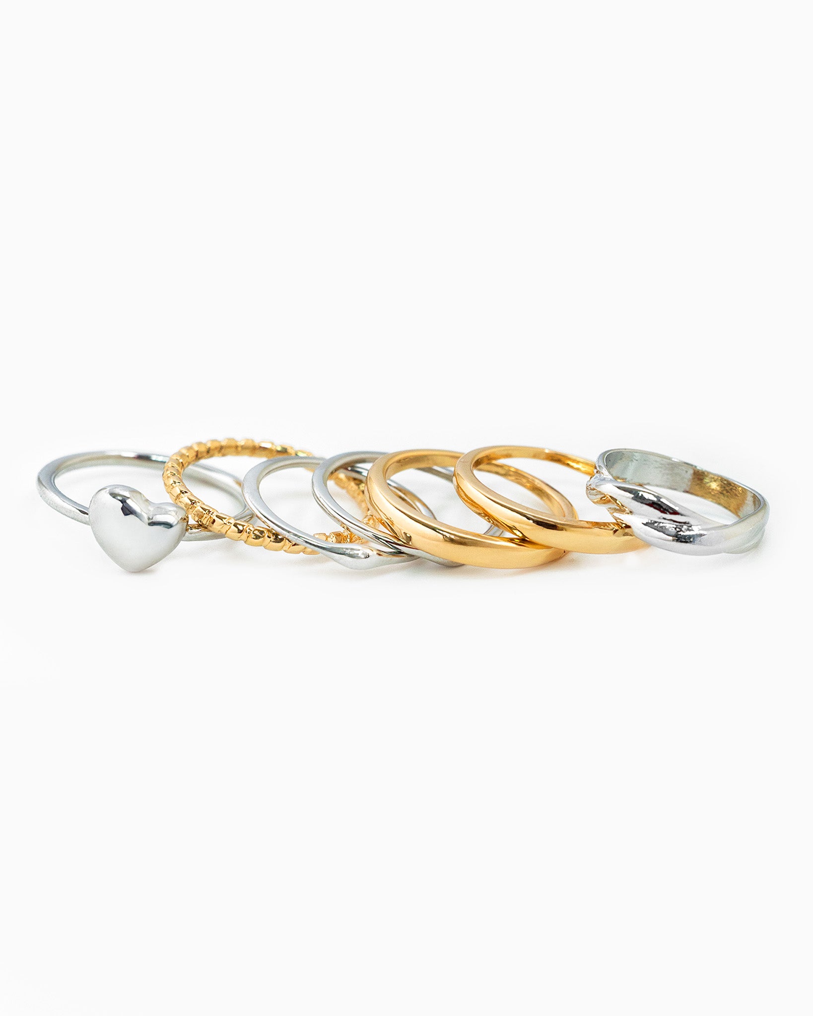 Two-Tone Heart Minimal Rope Rings Set
