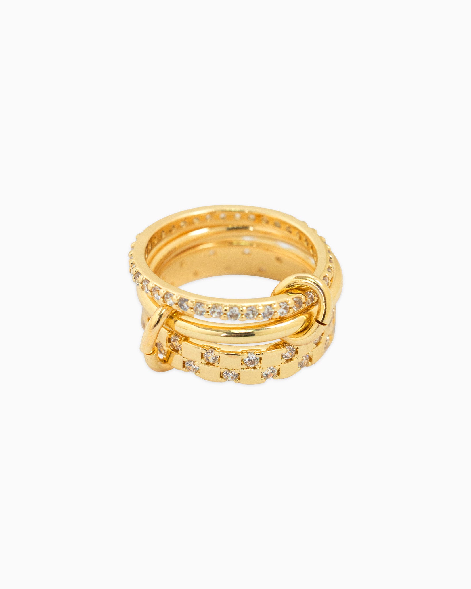 Gold ring with multiple bands and embedded stones