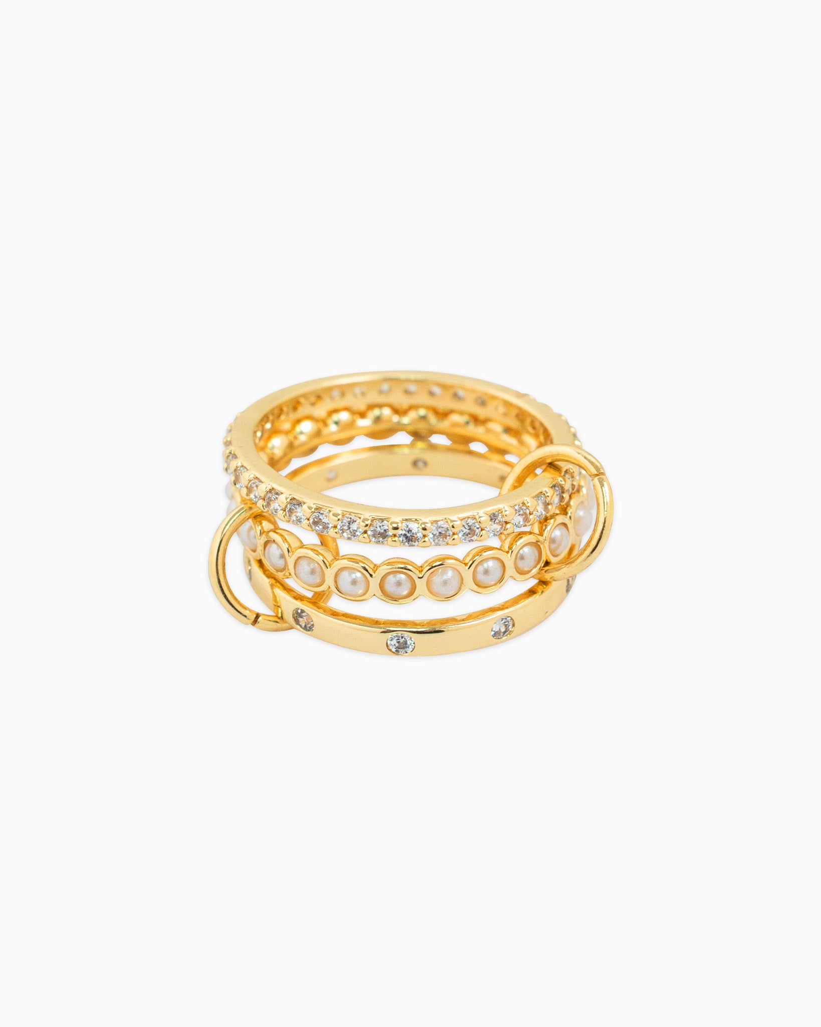 Interlocking Pearl and CZ Ring – Gold