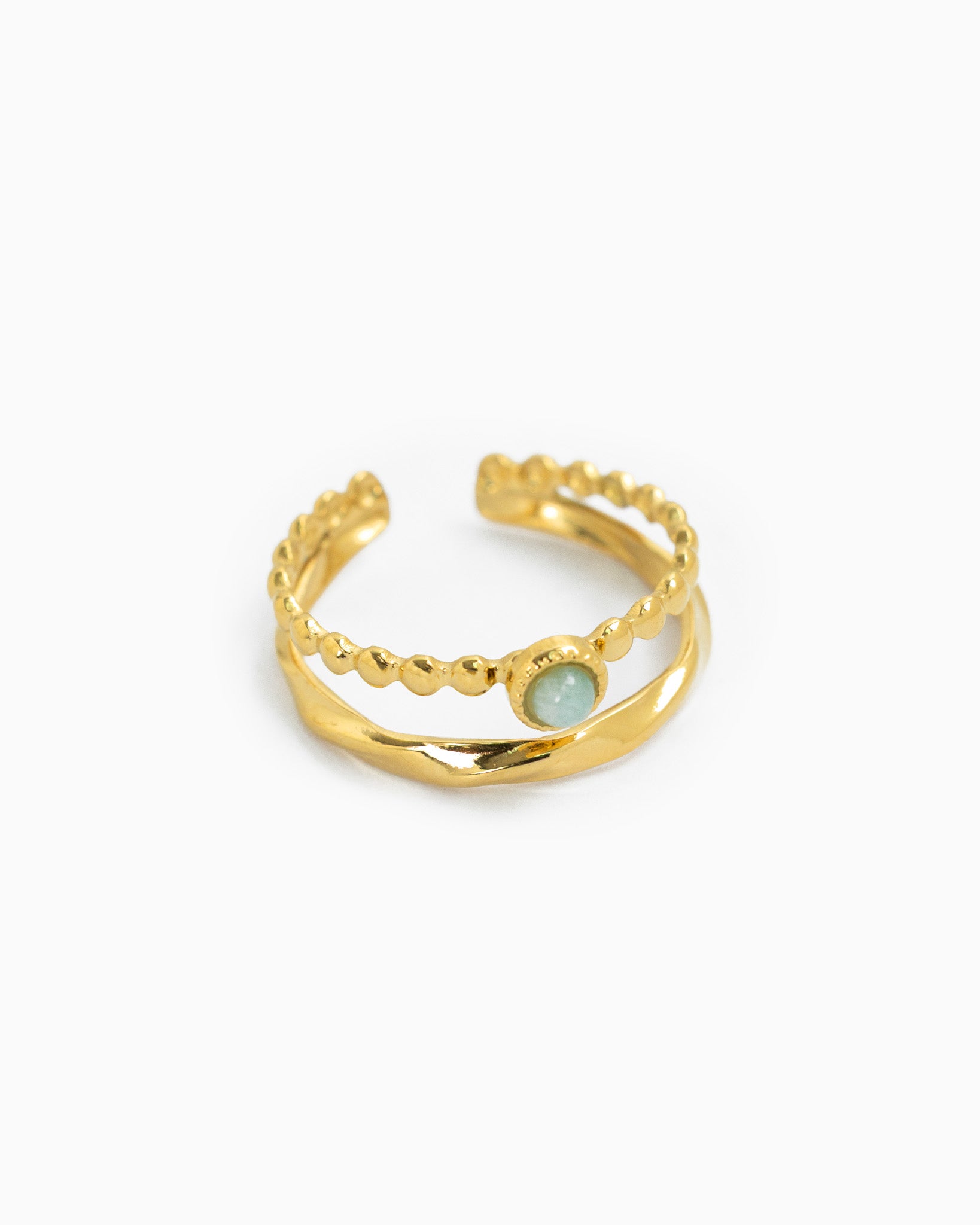 Stainless Emerald Aventurine Open Cuff Ring