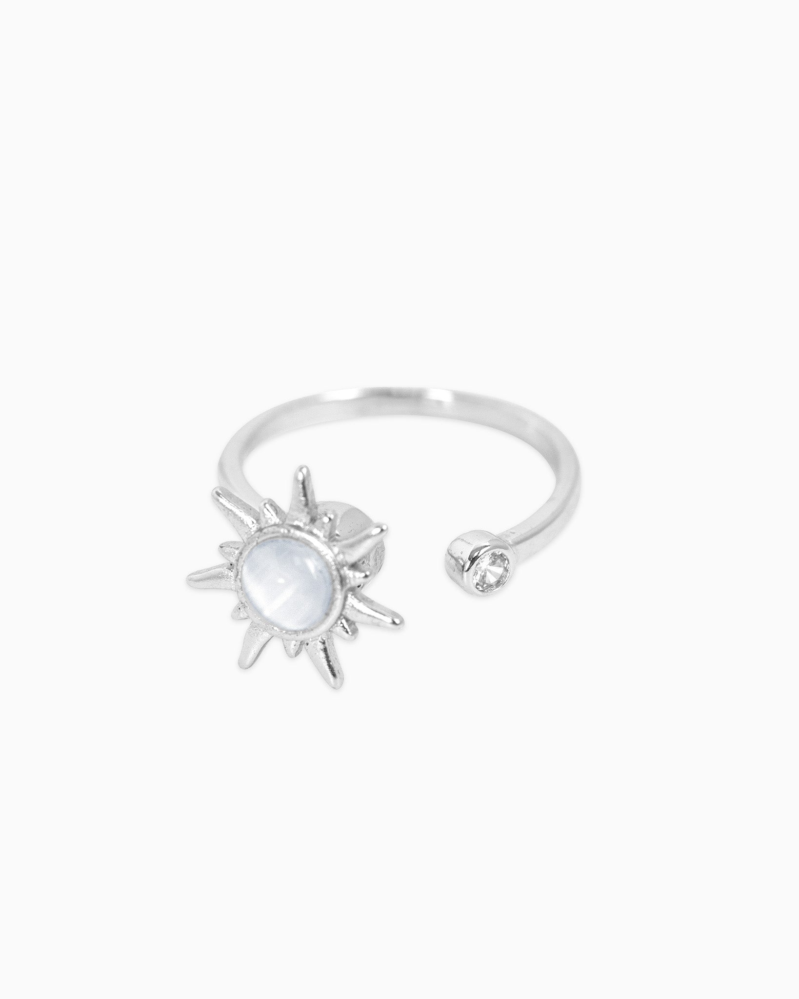 Anti Anxiety Fidget Sunburst Glass CZ Stone Adjustable Ring