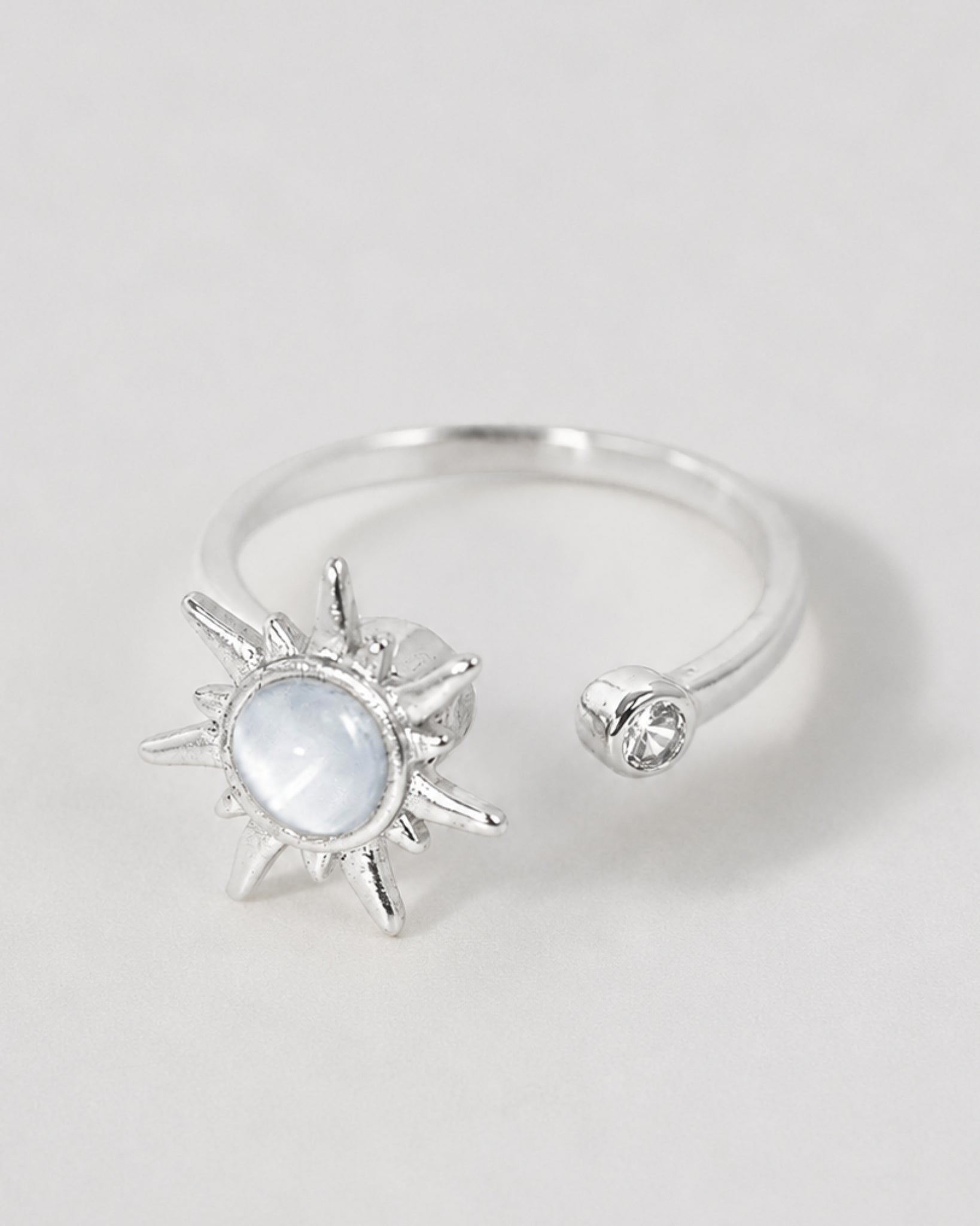 Anti Anxiety Fidget Sunburst Glass CZ Stone Adjustable Ring-4
