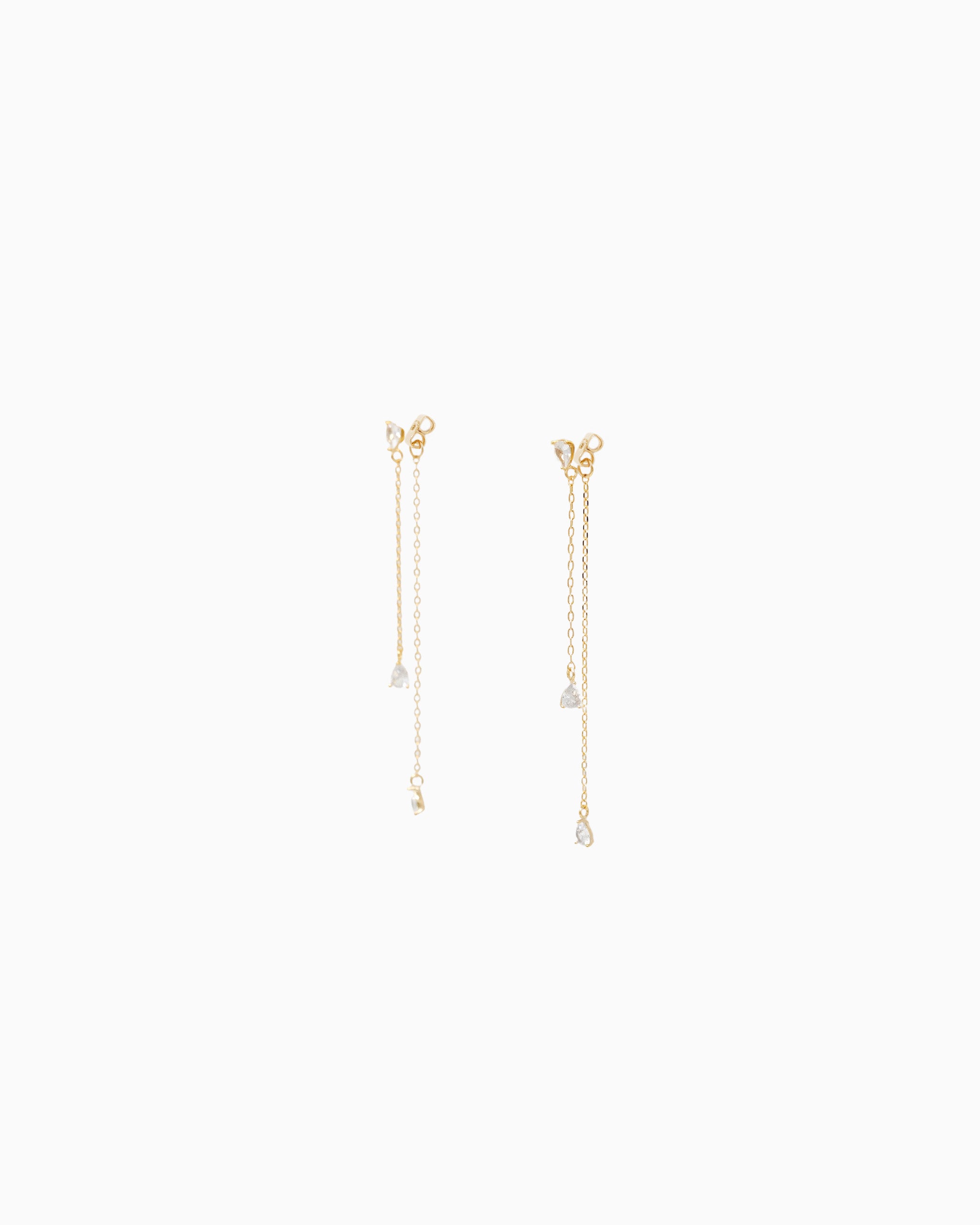 14K Gold Teardrop CZ Linear Ear Jacket – detail