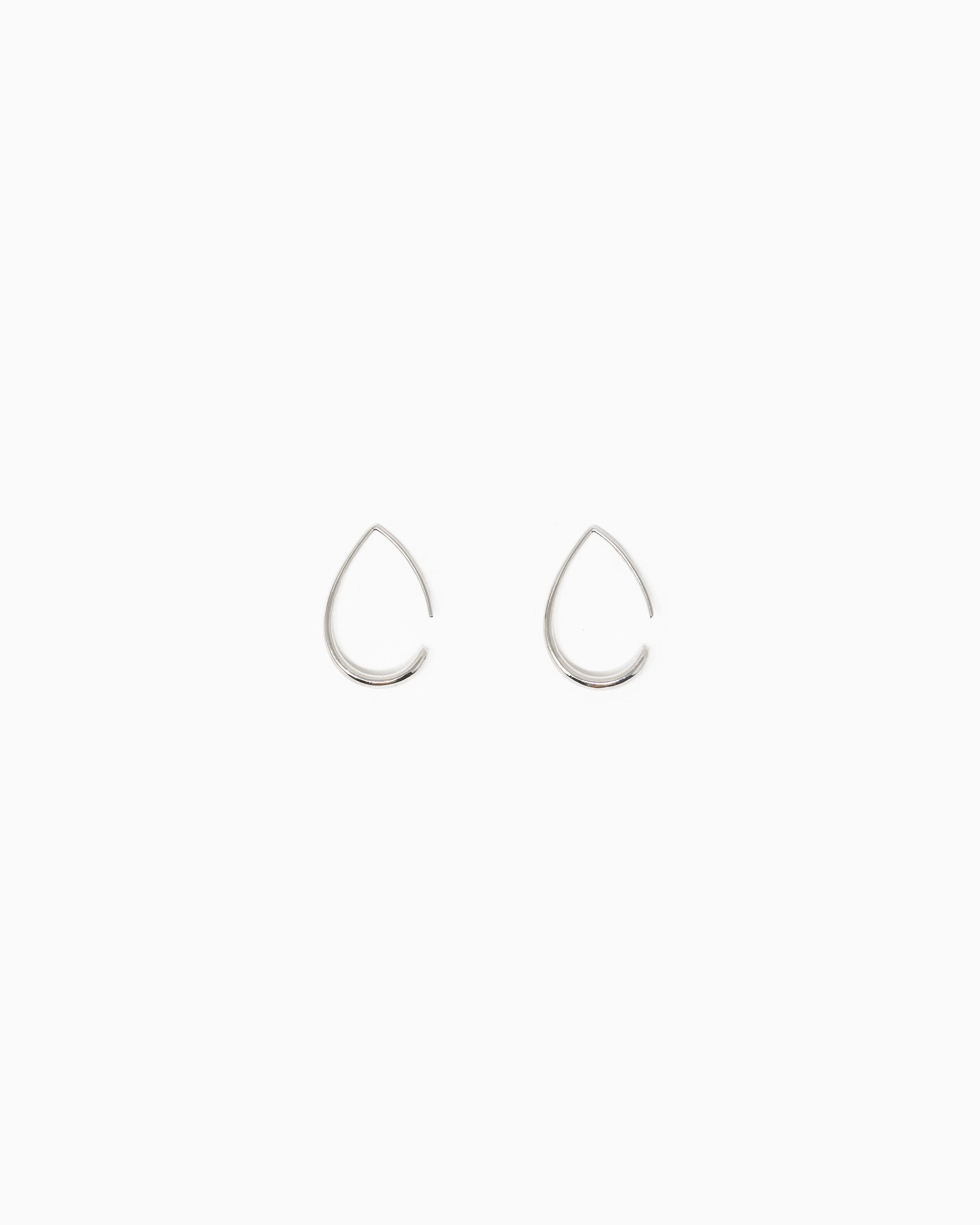 Medium Teardrop Hoop Earrings – Rhodium front