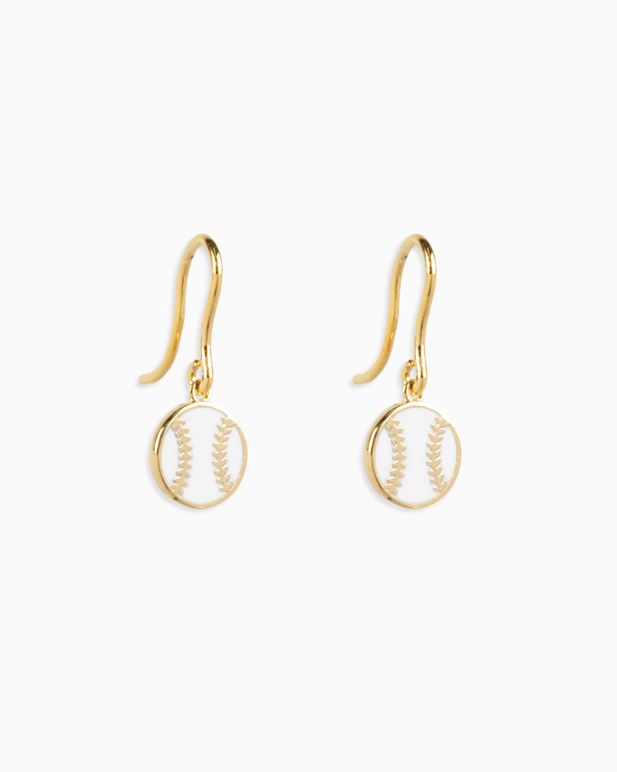 gold baseball fish hook earrings