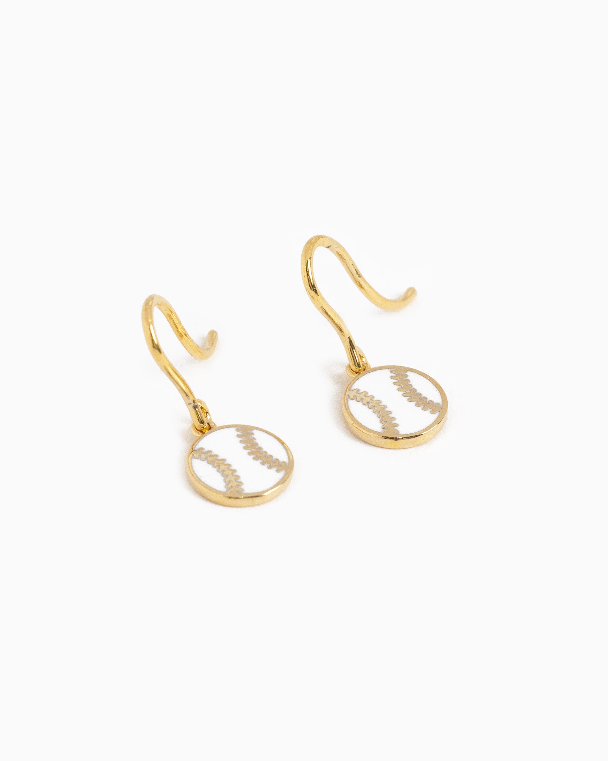 gold baseball fish hook earrings