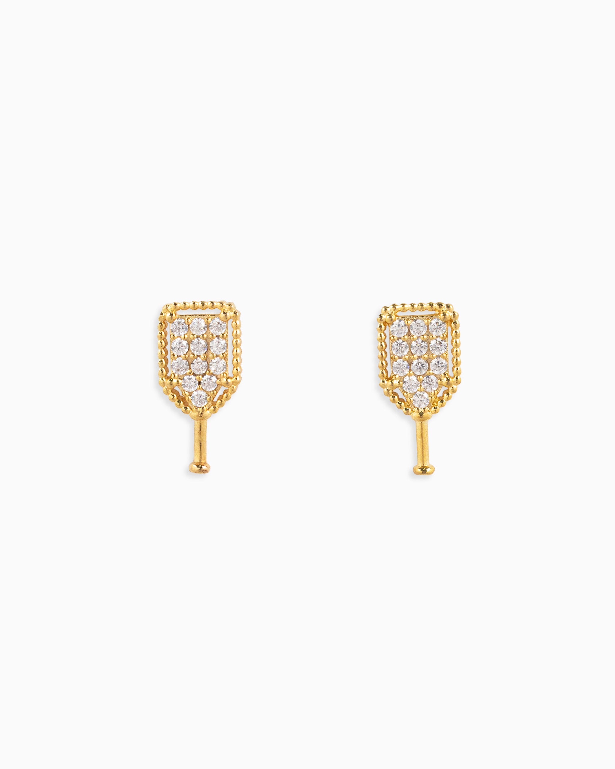 gold pavé CZ pickleball stud earring