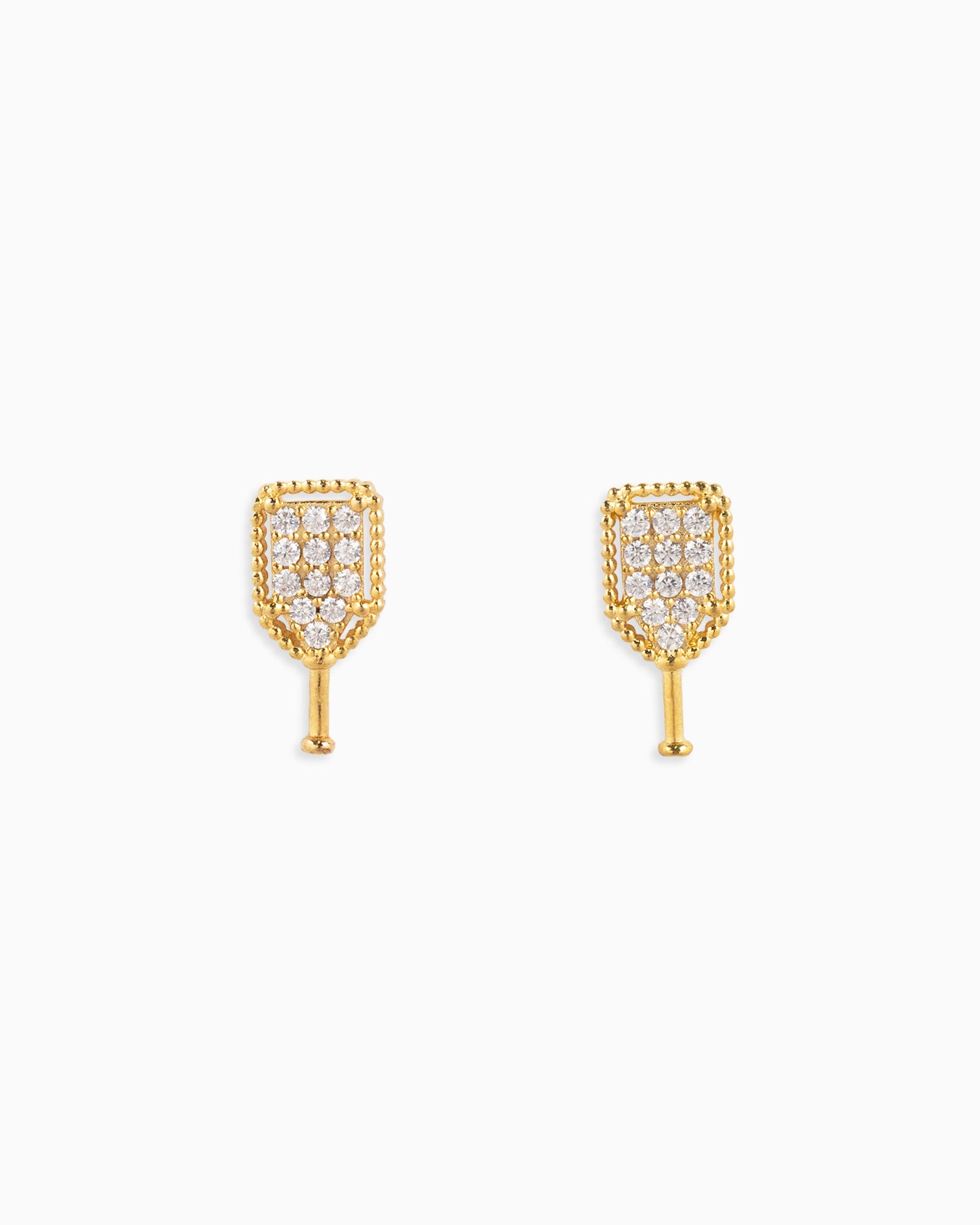 gold pavé CZ pickleball stud earring