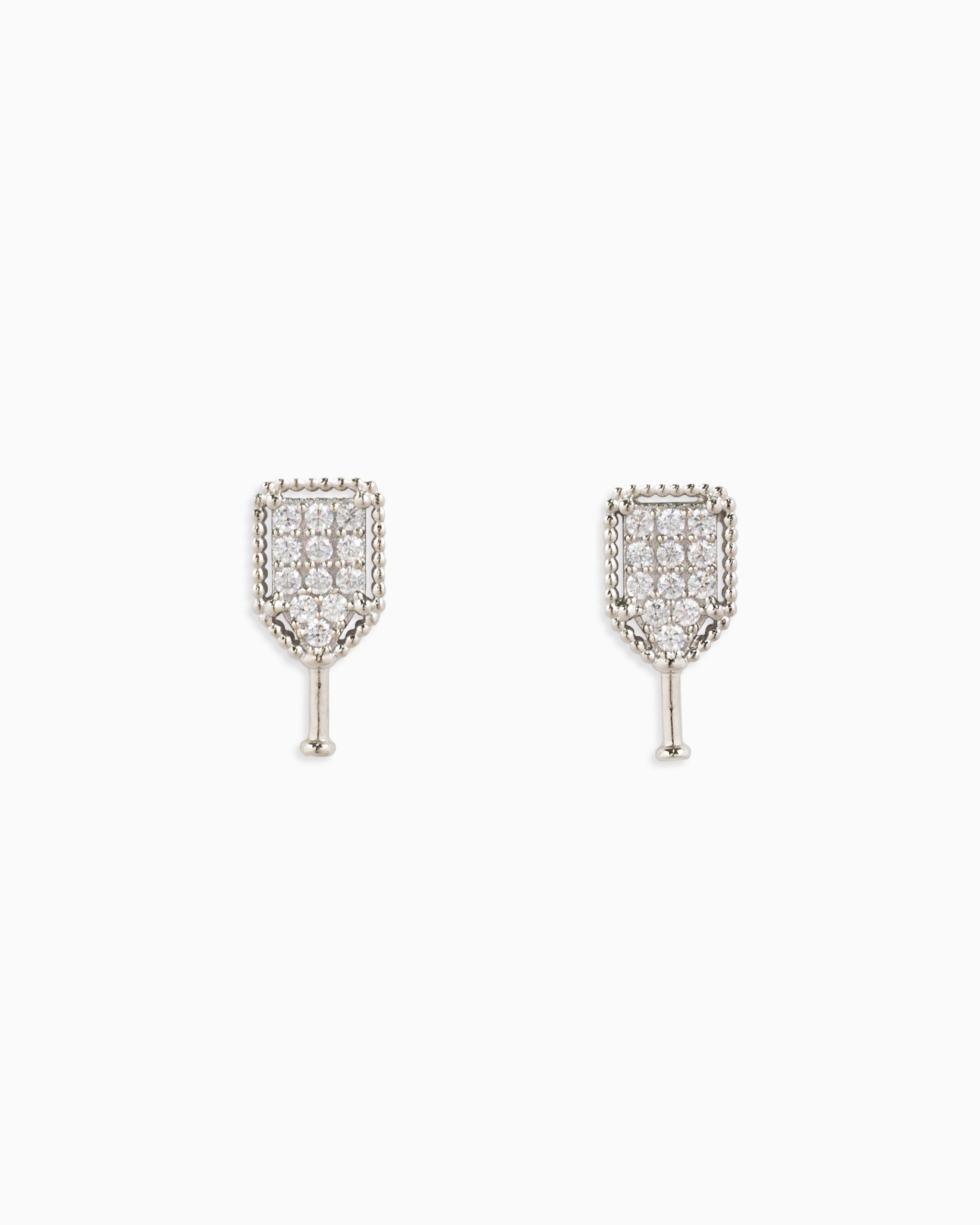 silver pavé CZ pickleball stud earring