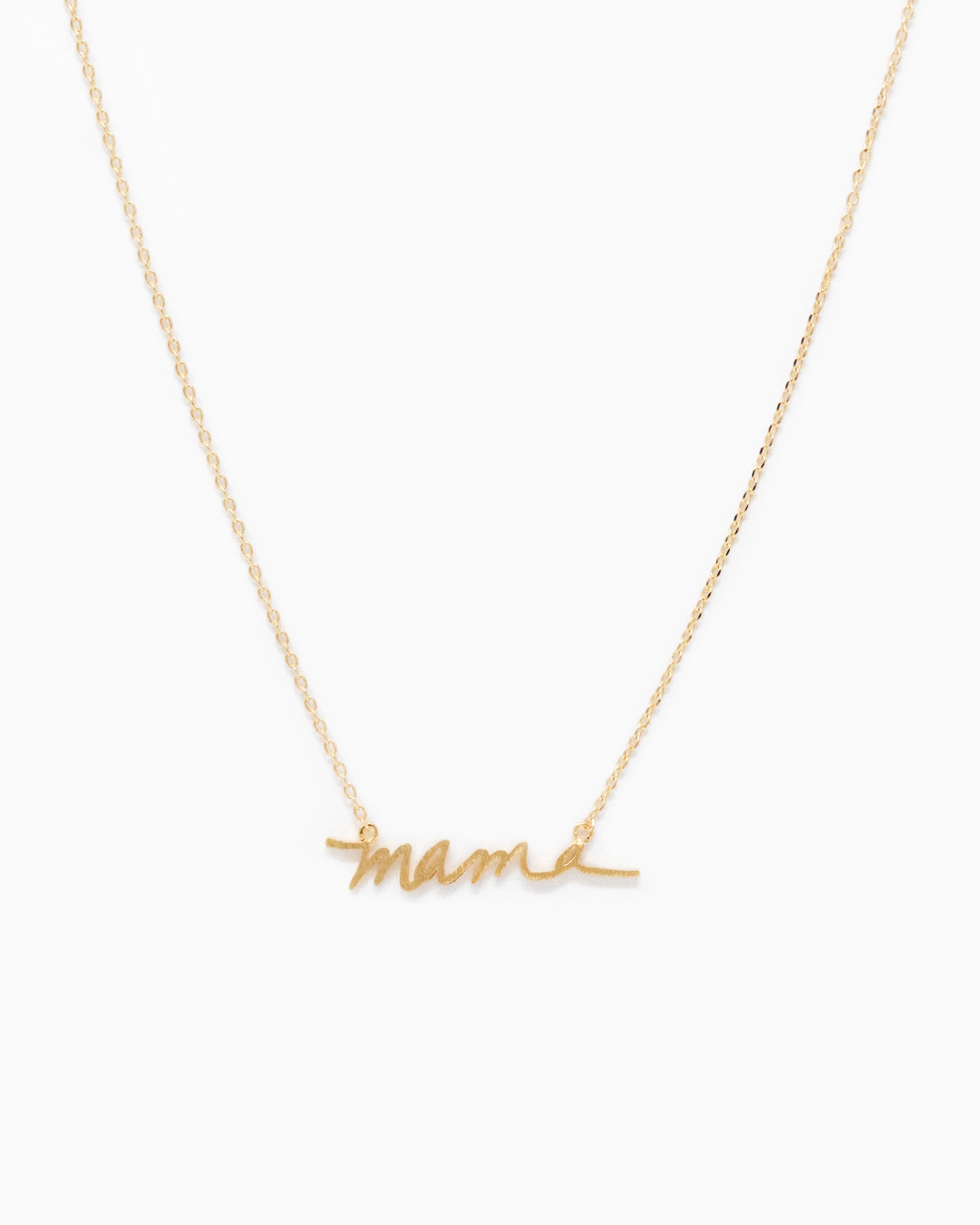Minimal Cursive Mama Pendant Necklace – Gold