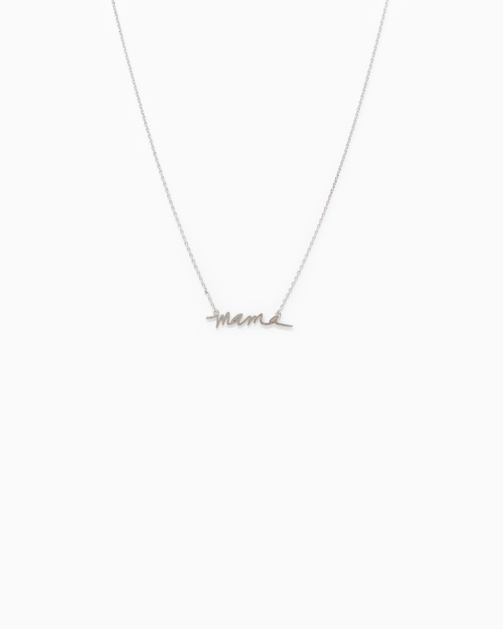 Minimal Cursive Mama Pendant Necklace – Silver