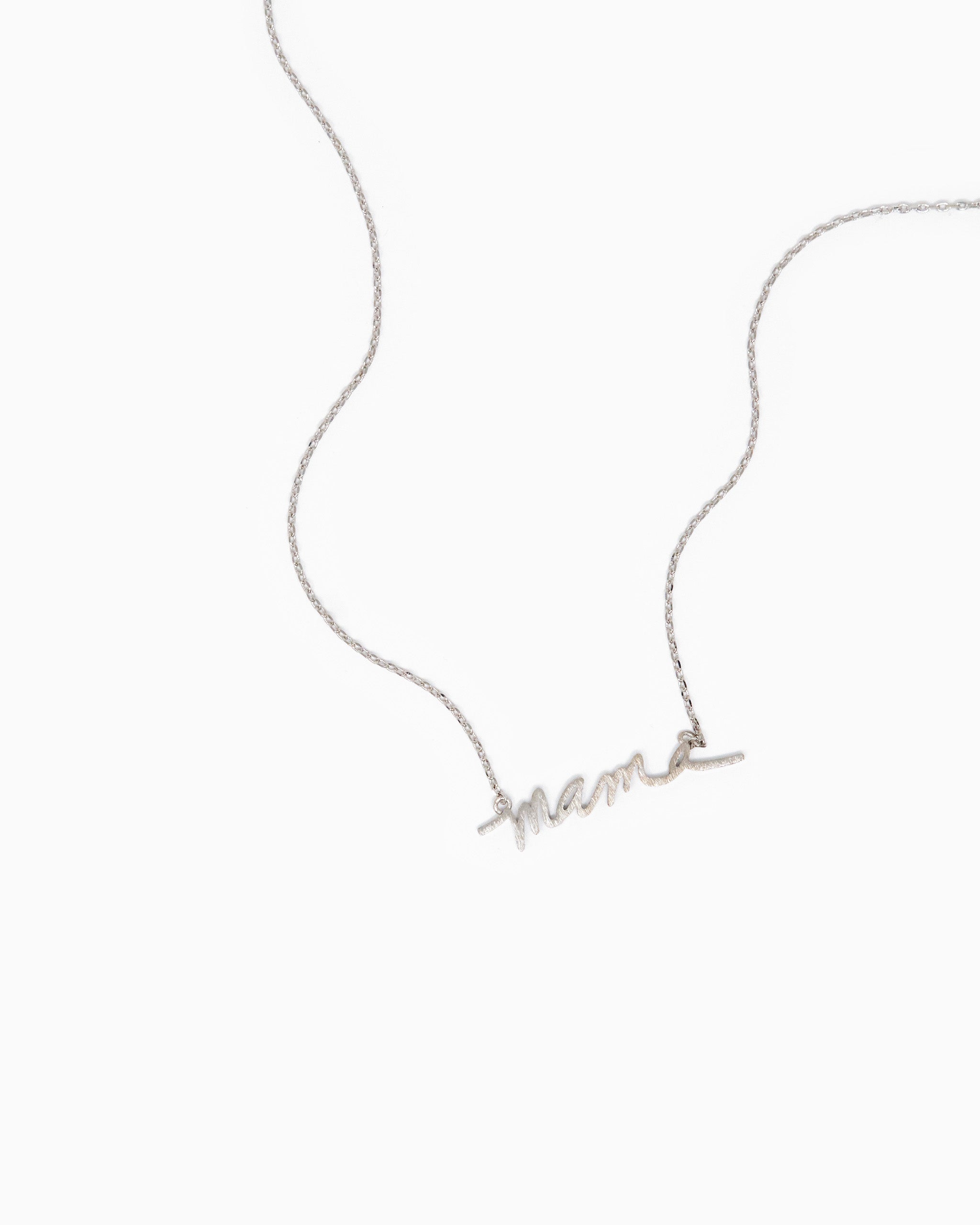 Minimal Cursive Mama Pendant Necklace – Silver detail