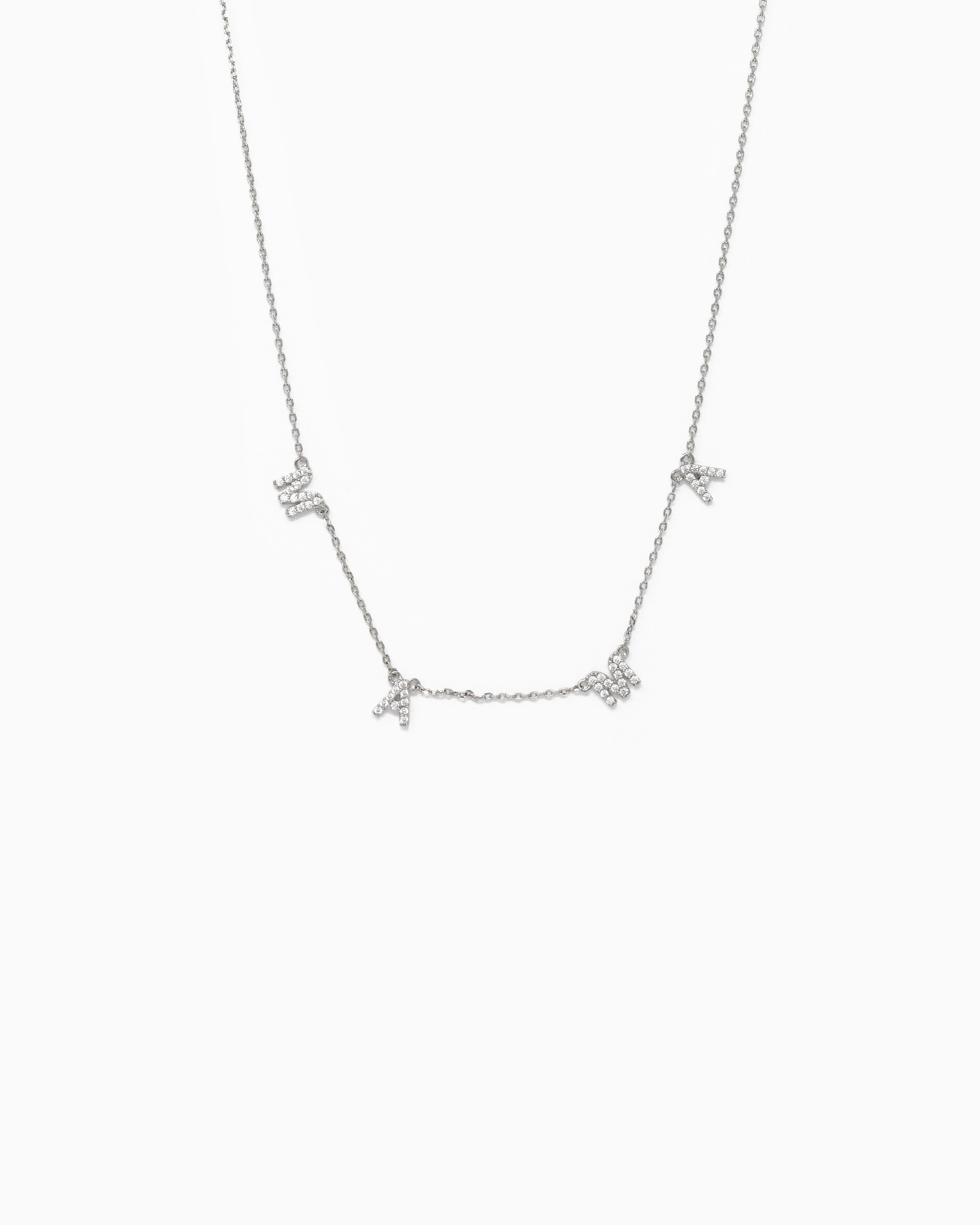 MAMA CZ Letter Station Necklace – Rhodium