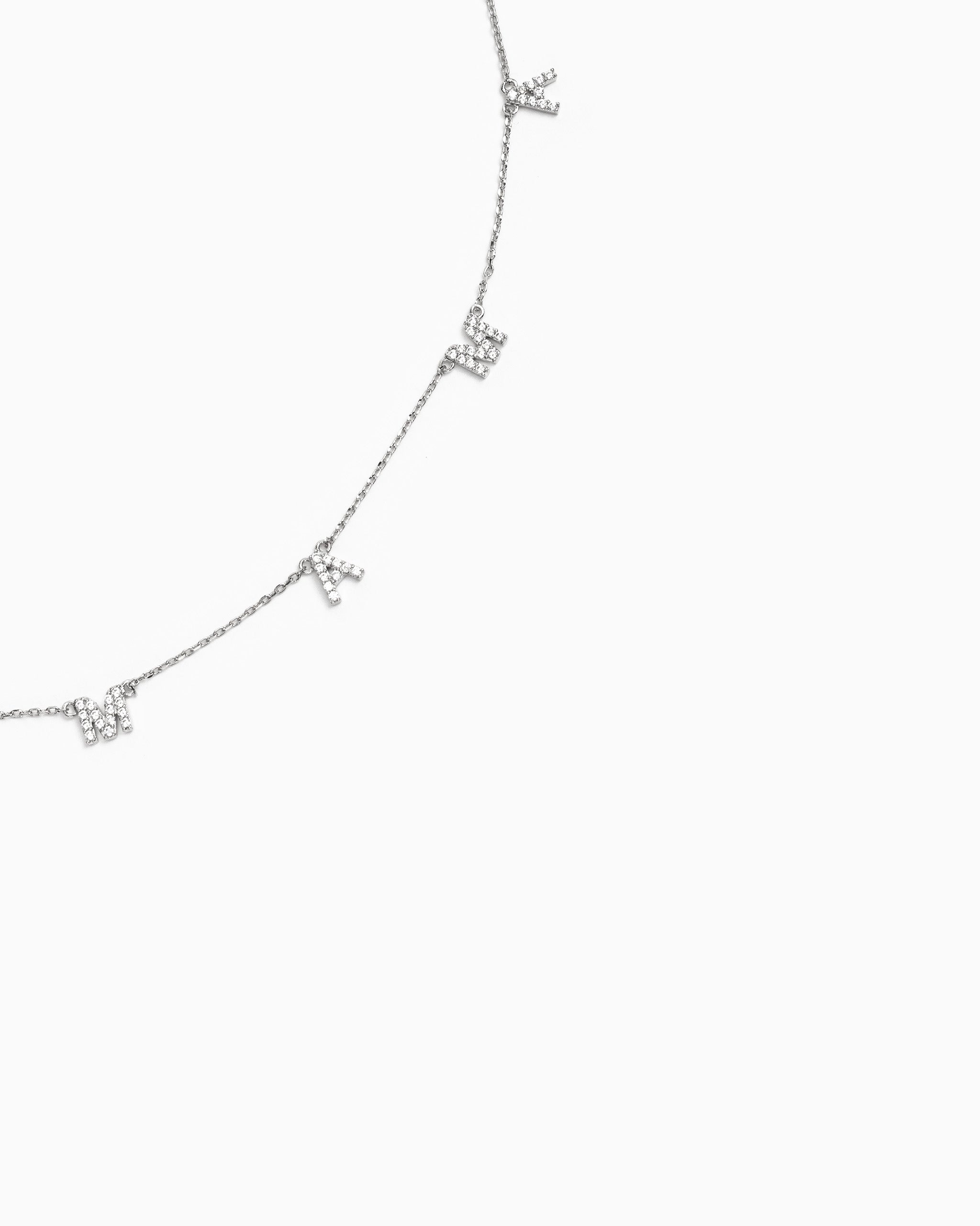 MAMA CZ Letter Station Necklace – Rhodium