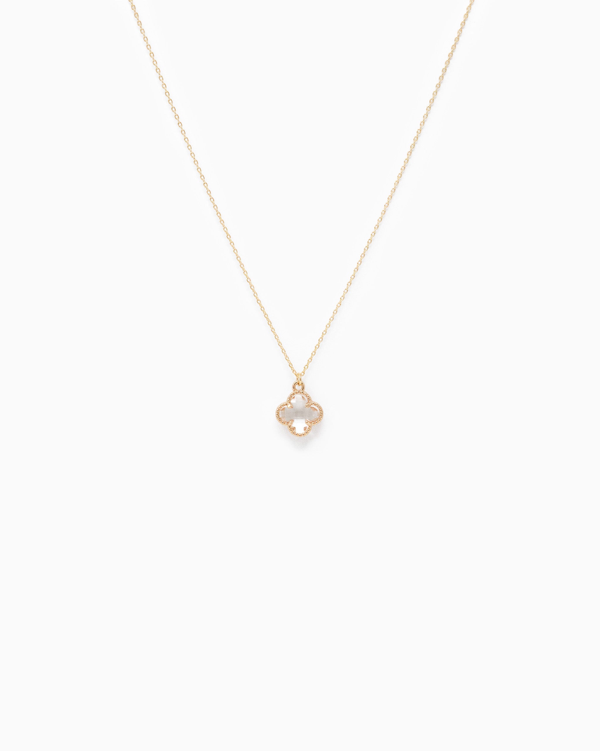 Milgrain Glass Clover Pendant Necklace-3