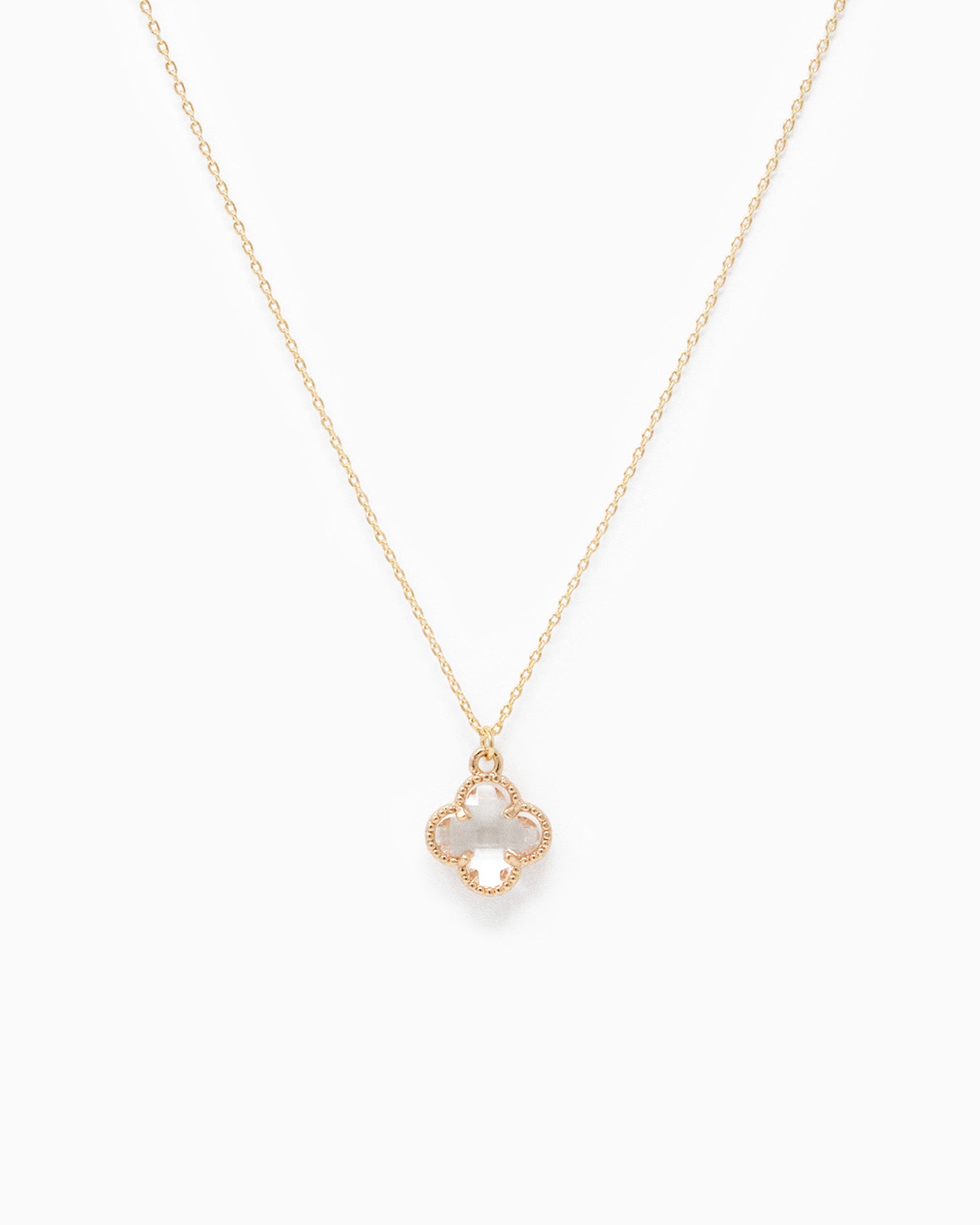 Milgrain Glass Clover Pendant Necklace-1