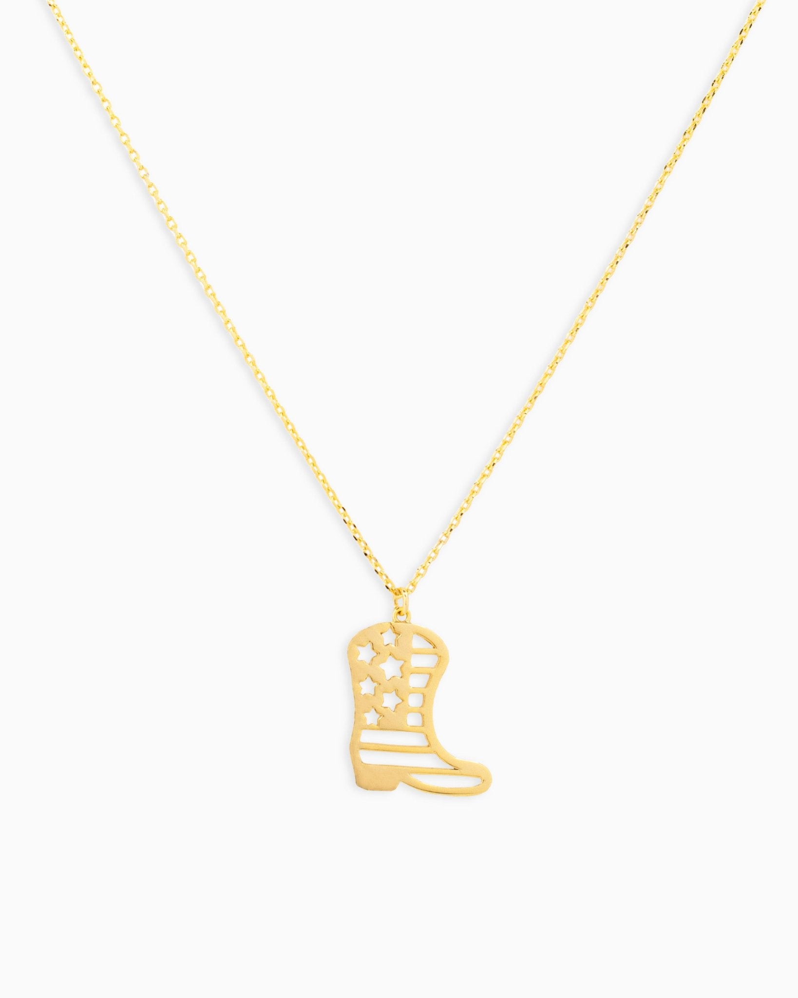 Patriotic Americana Western Cowboy Boot Cutout Pendant Necklace