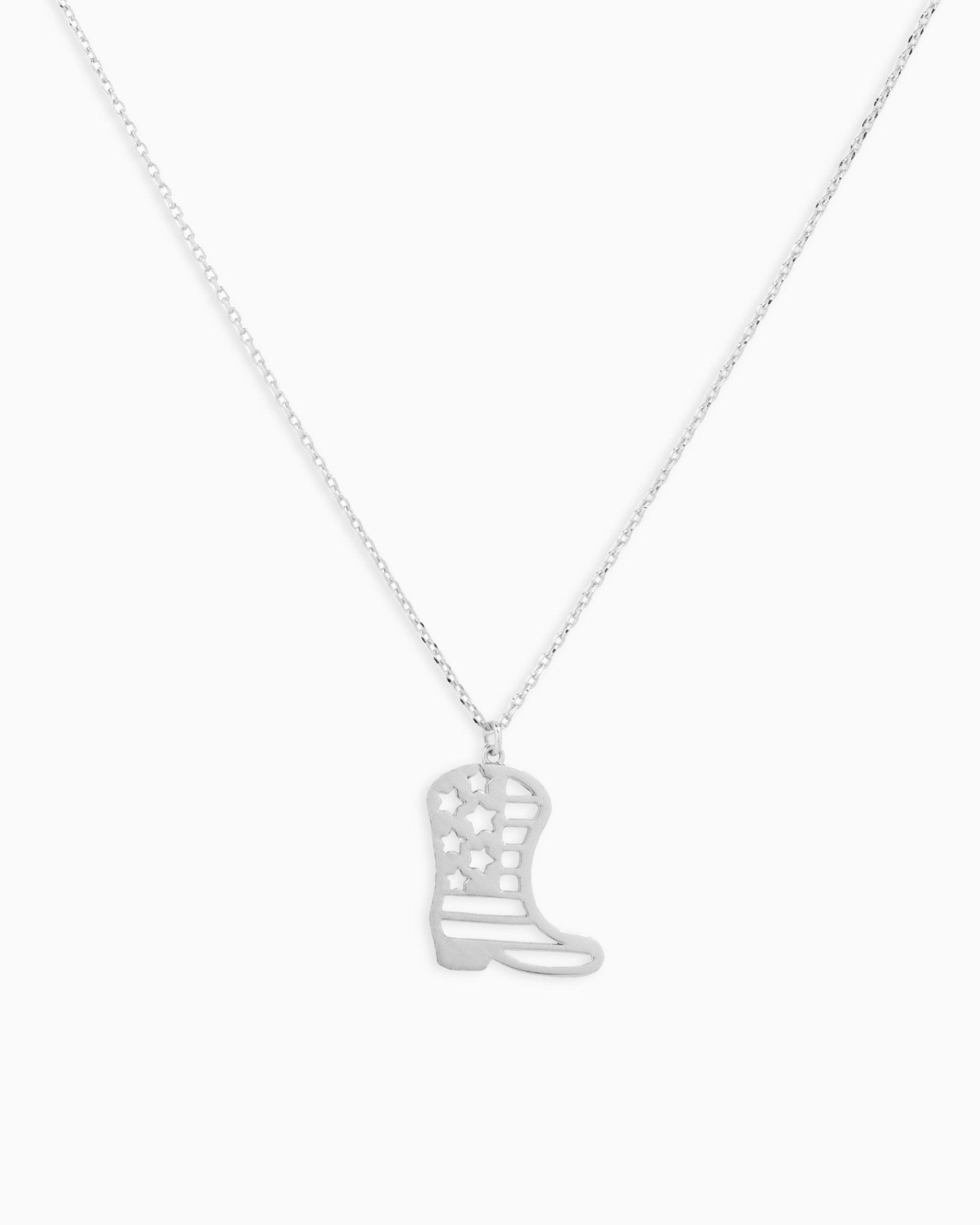 Patriotic Americana Western Cowboy Boot Cutout Pendant Necklace