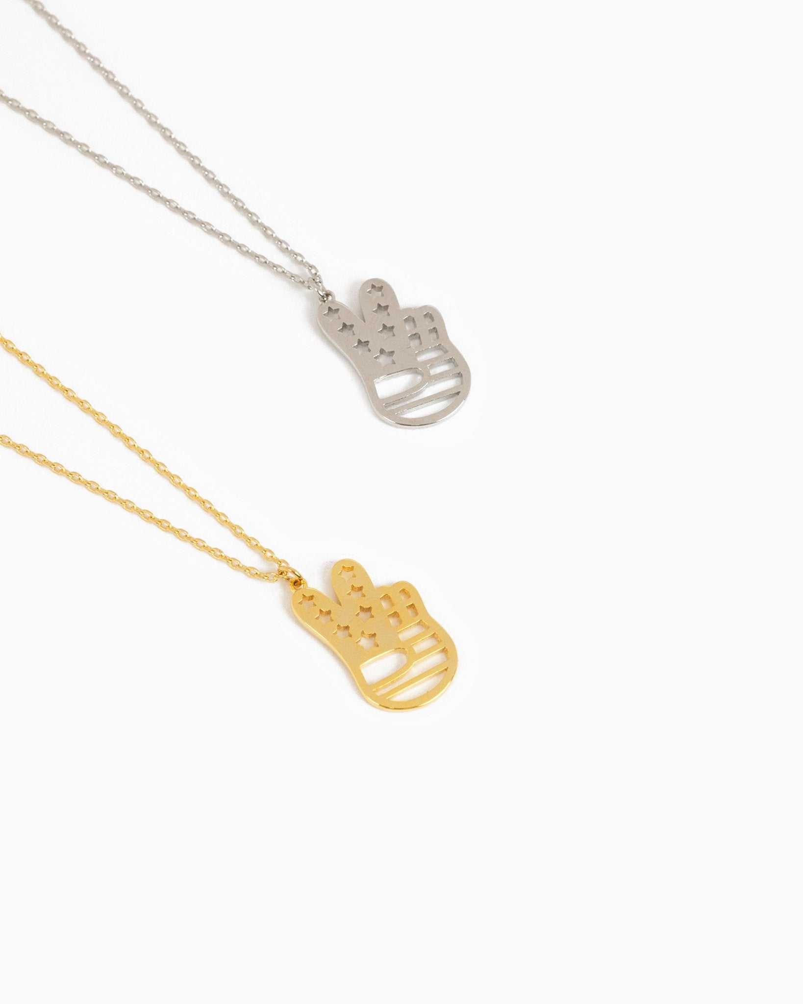 Patriotic Americana Peace Hand Sign Cutout Pendant Necklace-3