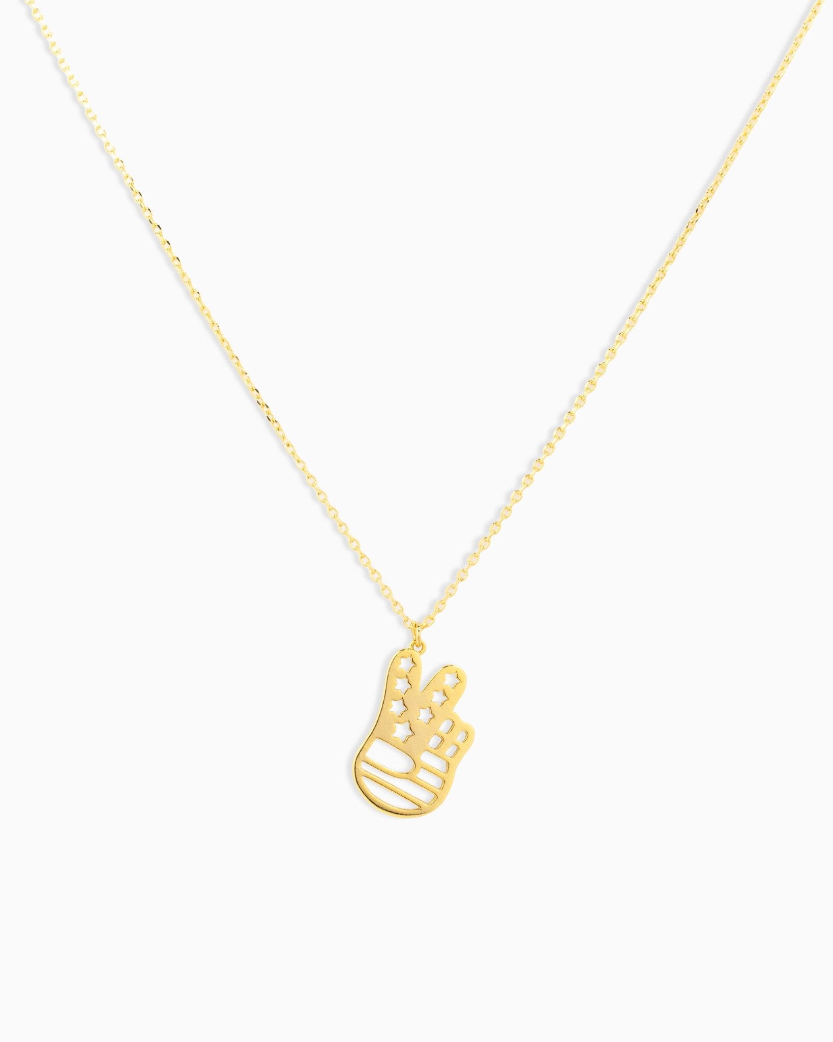 Patriotic Americana Peace Hand Sign Cutout Pendant Necklace