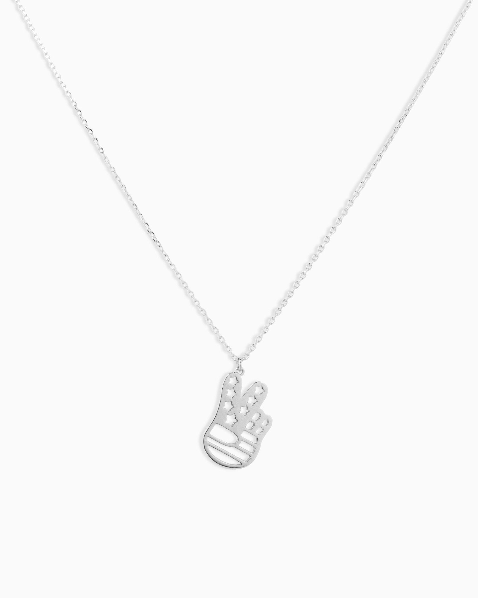 Patriotic Americana Peace Hand Sign Cutout Pendant Necklace