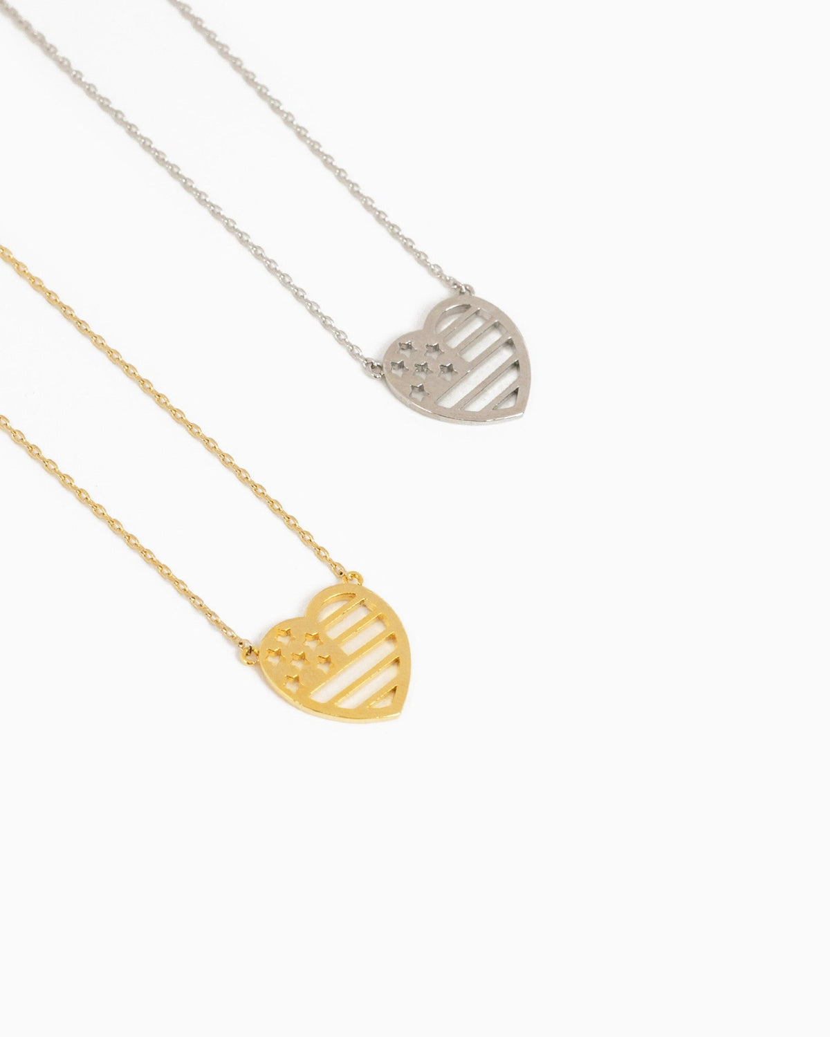 Patriotic Americana Heart Metal Cutout Pendant Necklace-3