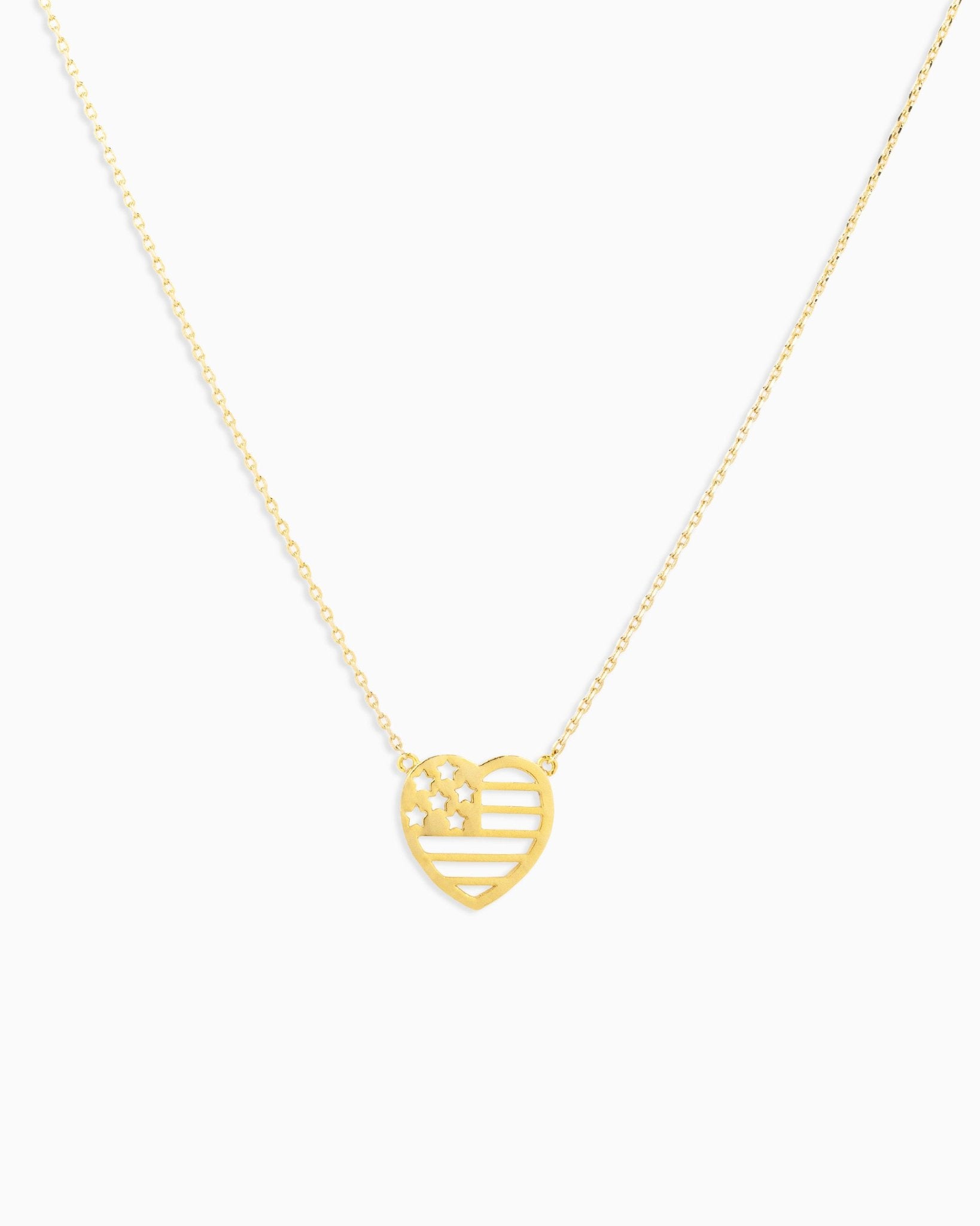 Patriotic Americana Heart Metal Cutout Pendant Necklace