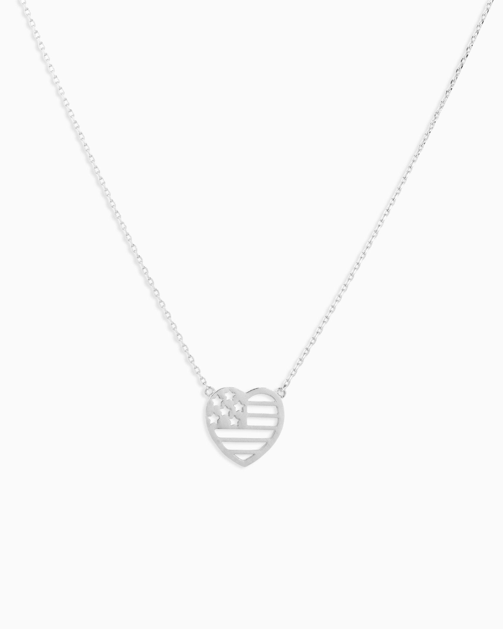 Patriotic Americana Heart Metal Cutout Pendant Necklace