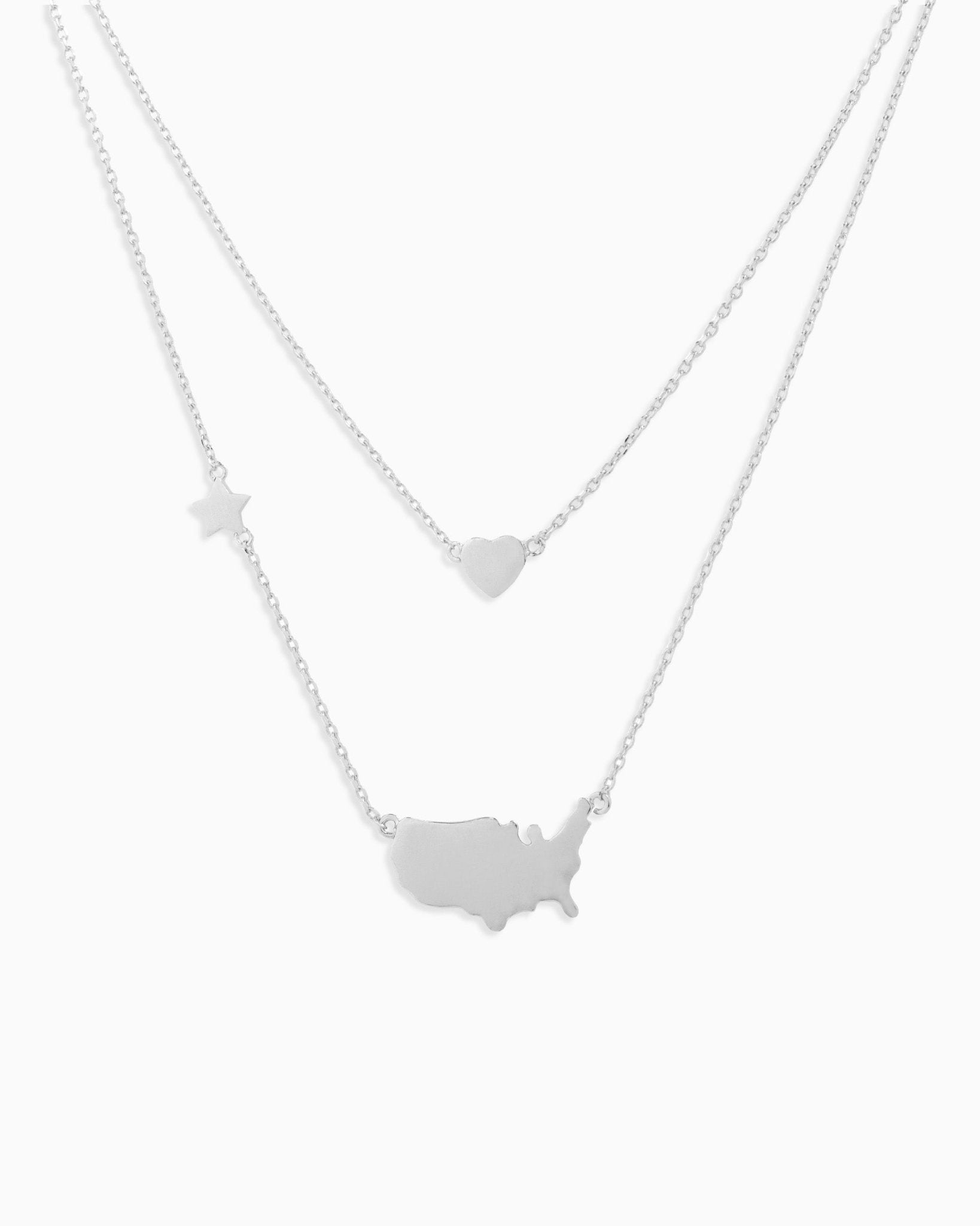 Americana USA Map Layered Pendant Necklace