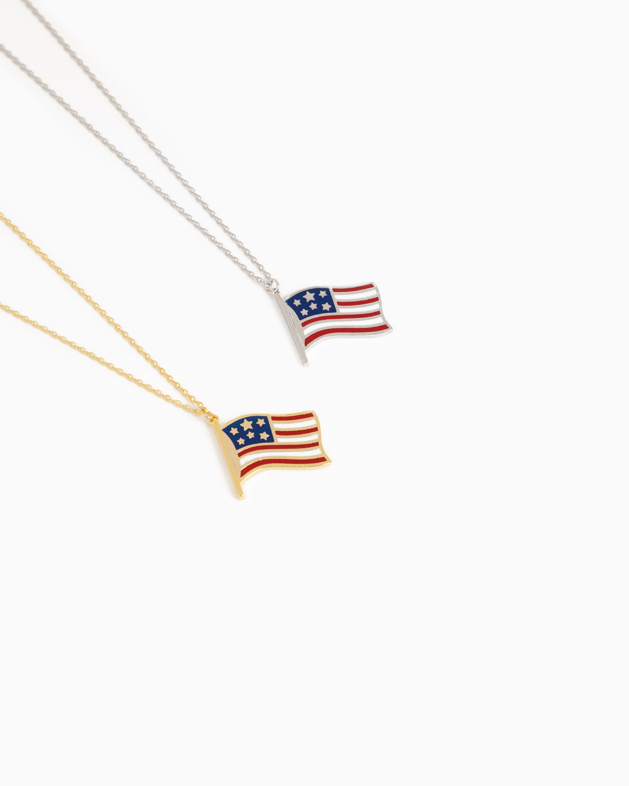 American Flag Pendant Necklace – Patriotic Wavy 4th of July Layering Necklace-3