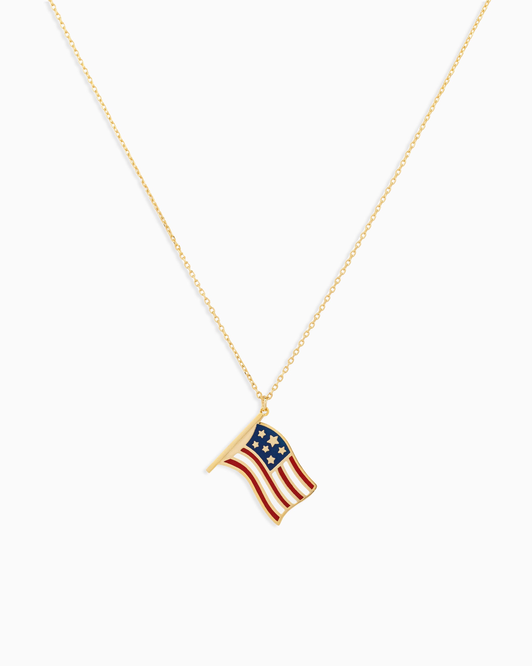 American Flag Pendant Necklace – Patriotic Wavy 4th of July Layering Necklace