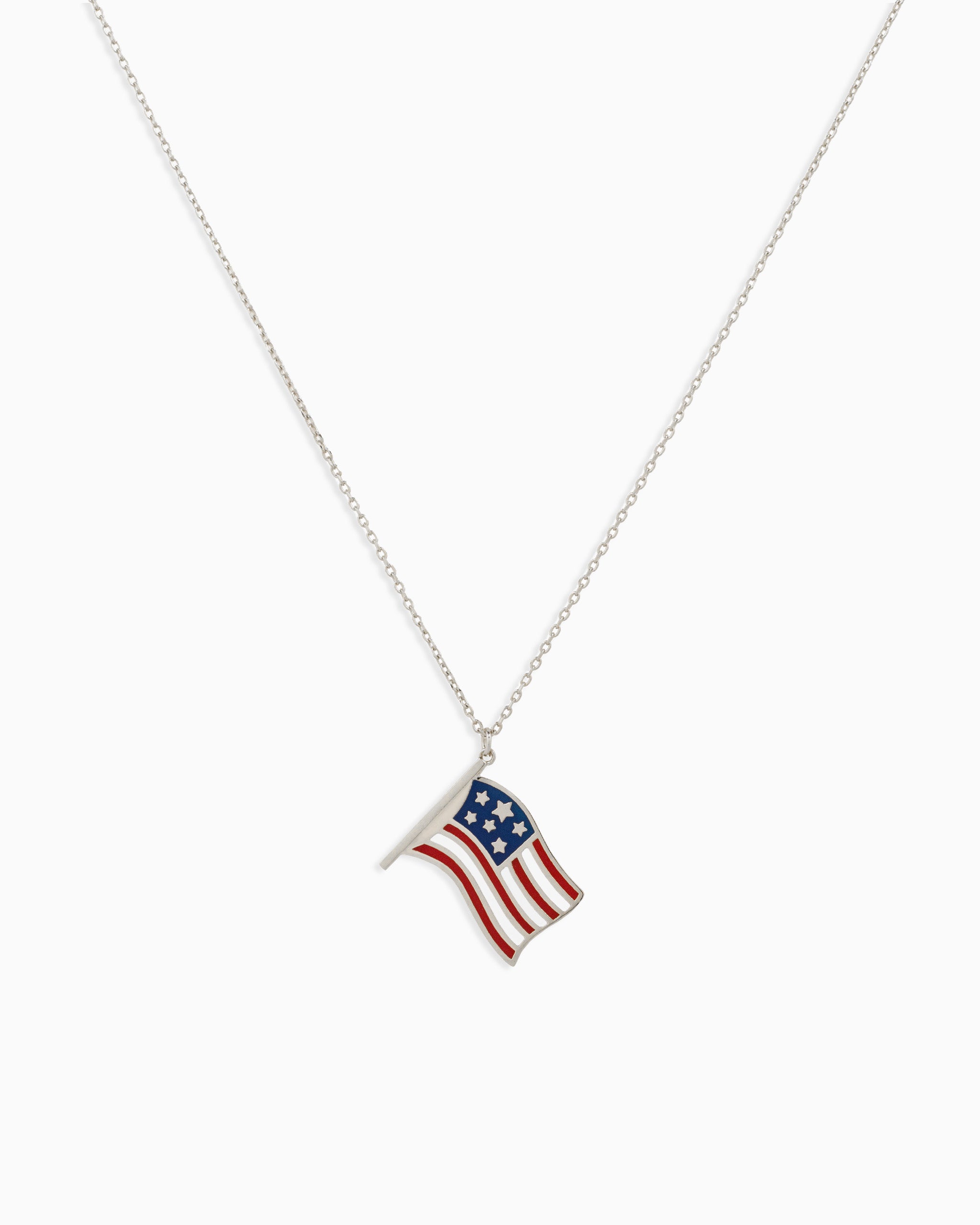 American Flag Pendant Necklace – Patriotic Wavy 4th of July Layering Necklace