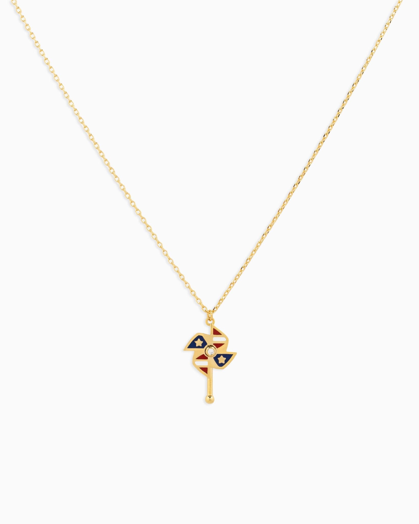 Patriotic Americana Windmill Pendant Necklace