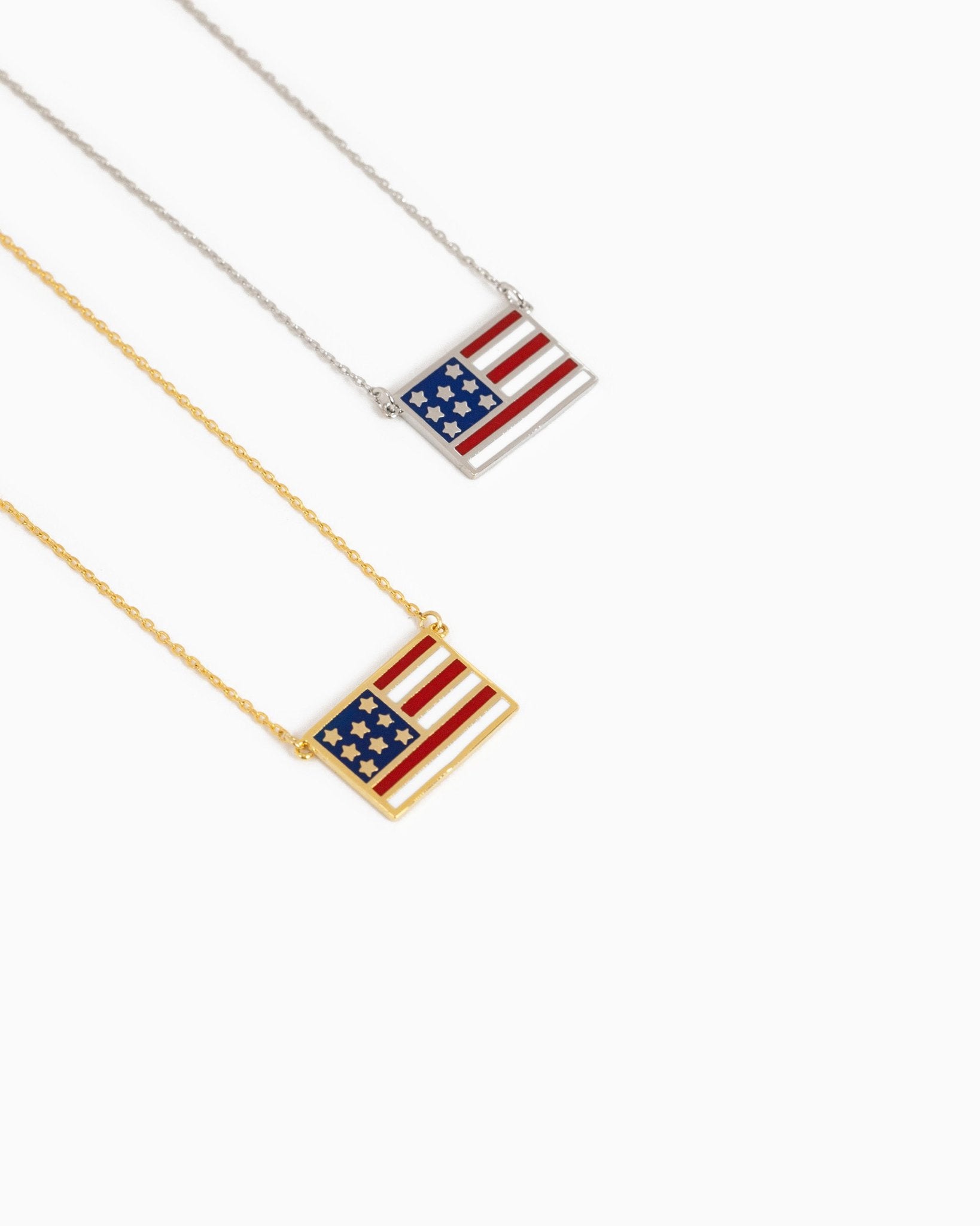 American Flag Pendant Necklace – gold and silver