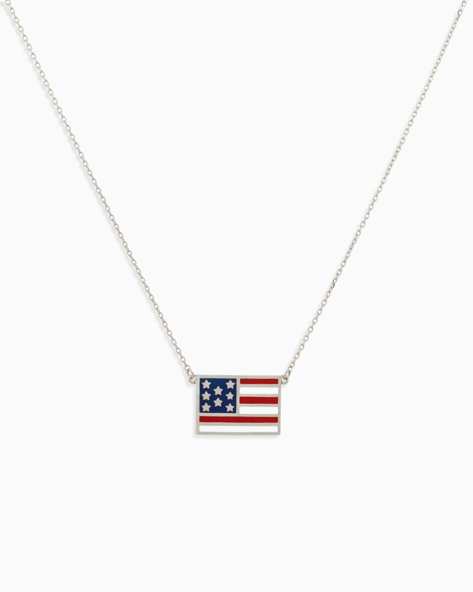 American Flag Pendant Necklace – Silver