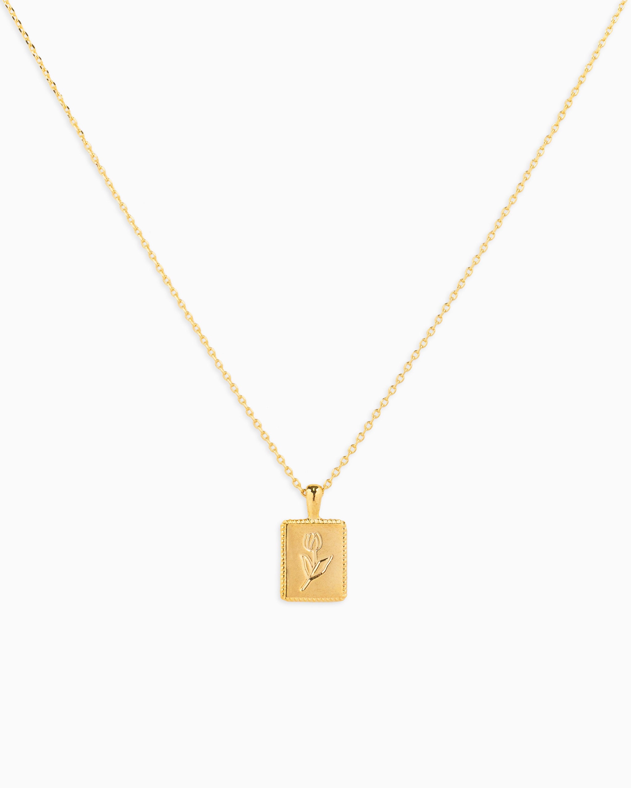 Rectangular tulip flower pendant necklace