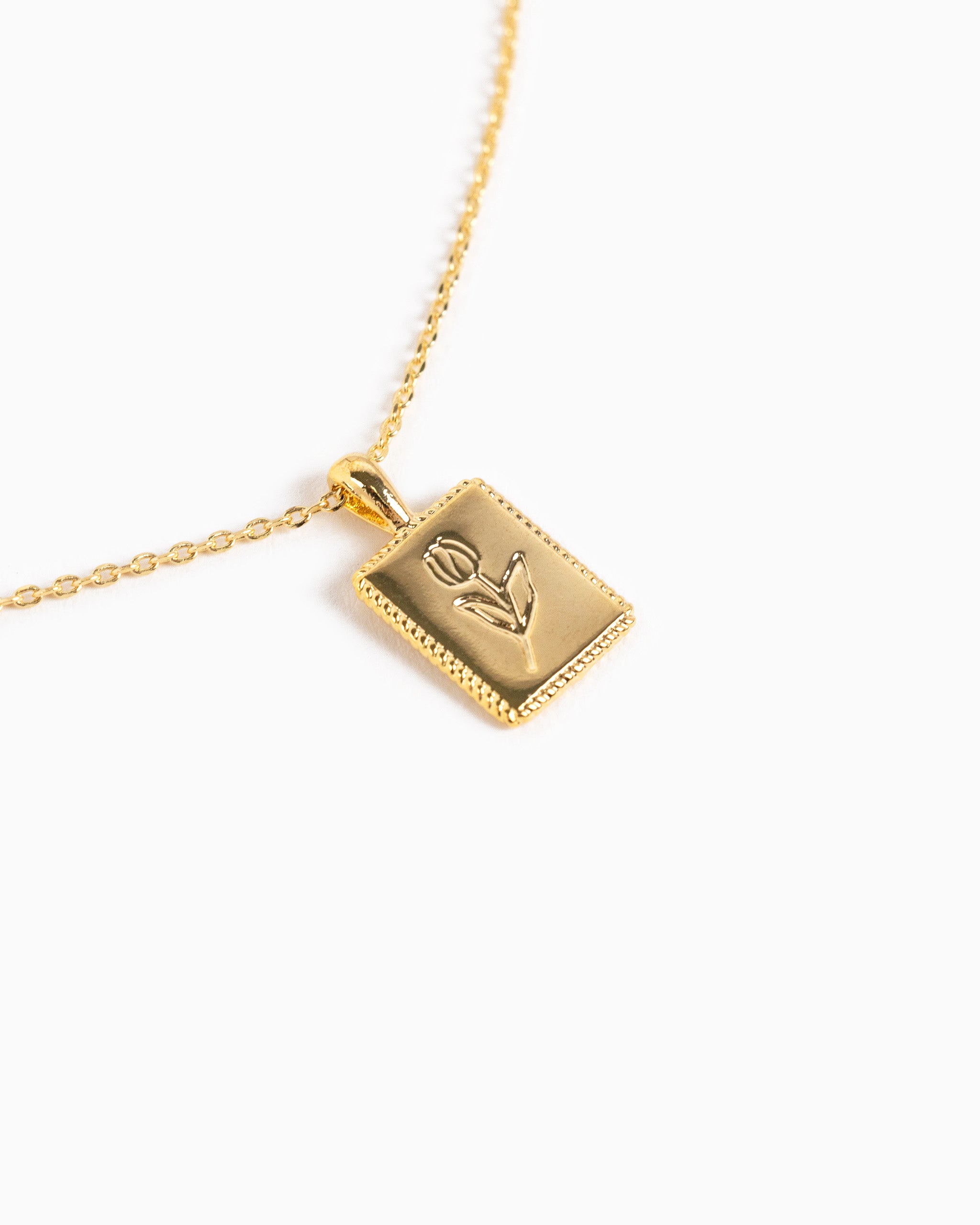 Rectangular tulip flower pendant necklace