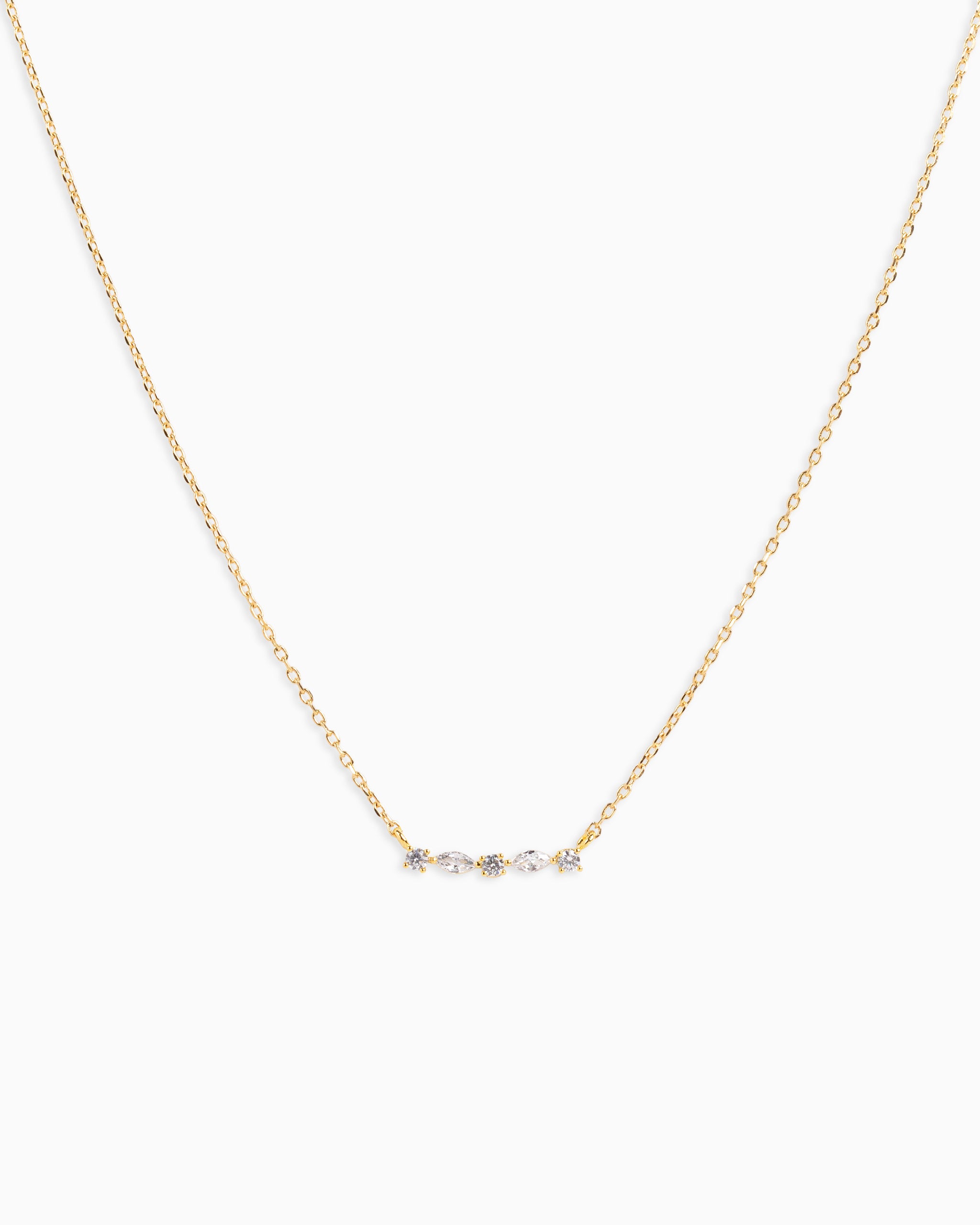 Pear & Round CZ curve bar necklace