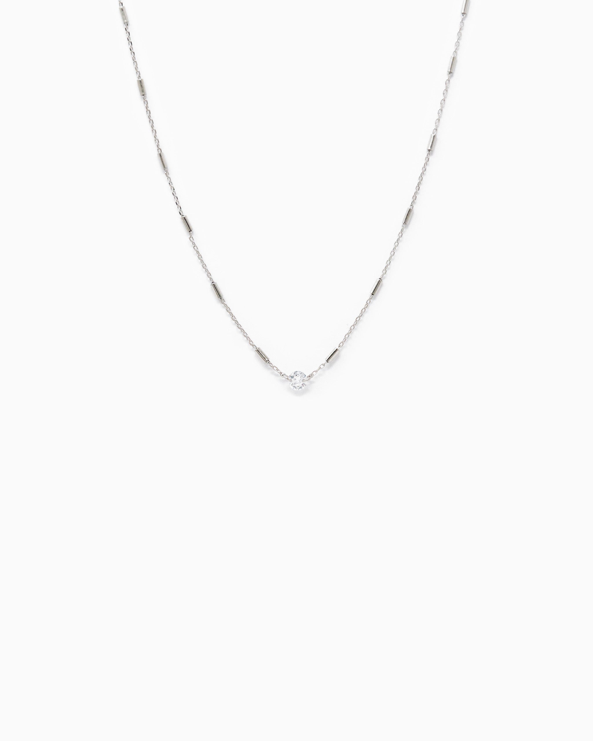 Diamond Shape CZ Station Necklace – Rhodium