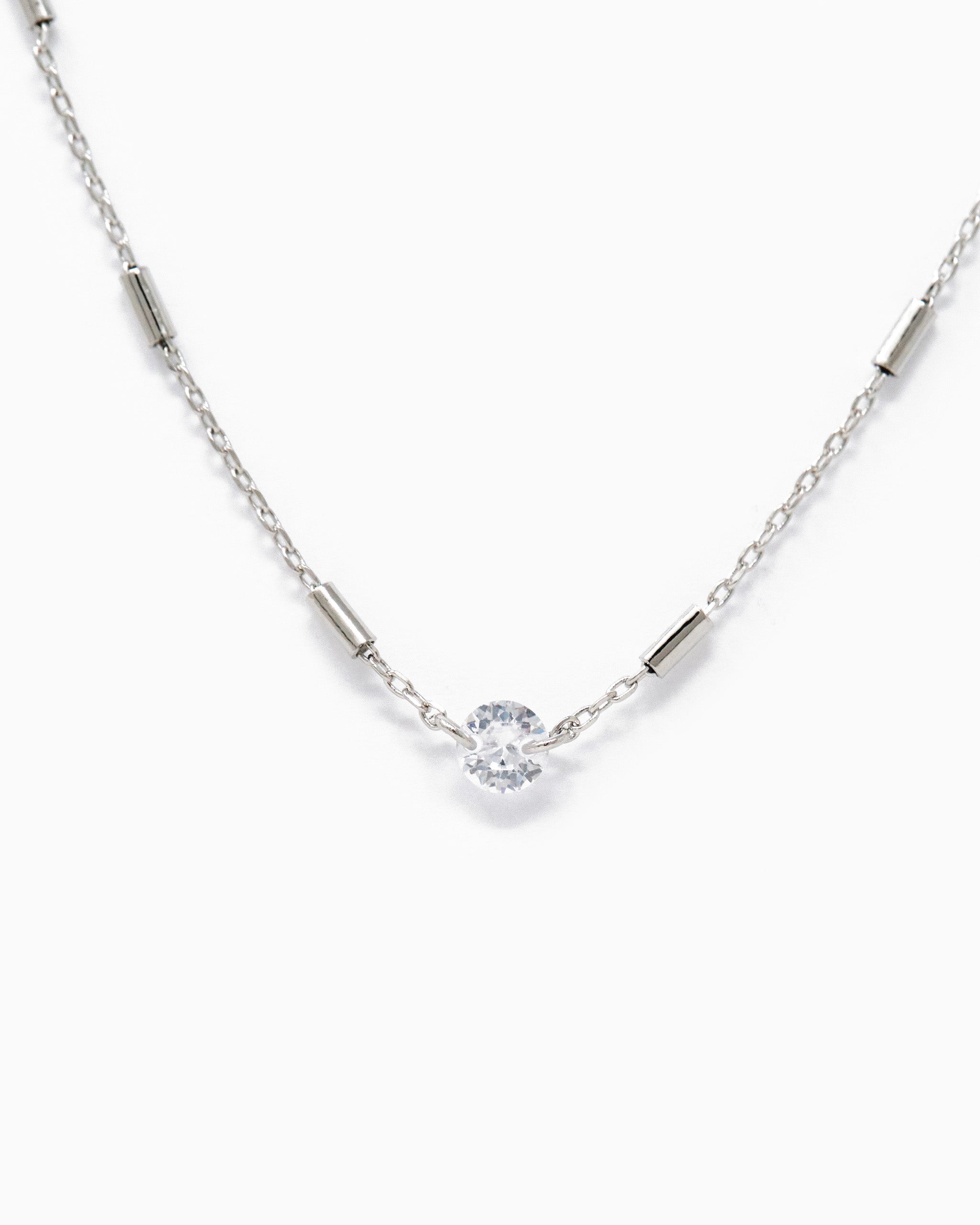 Diamond Shape CZ Station Necklace – Rhodium