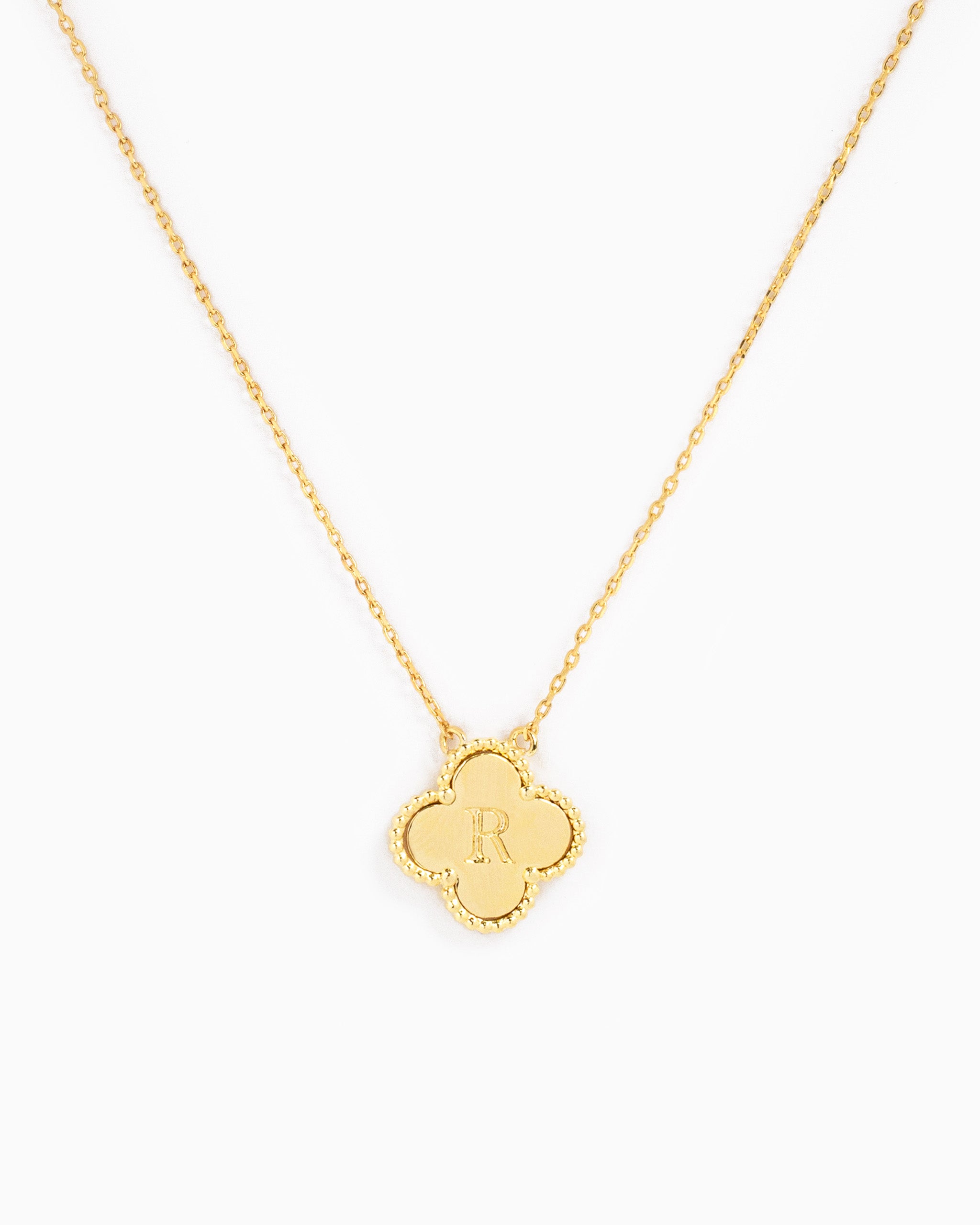 clover initial "R" pendant necklace