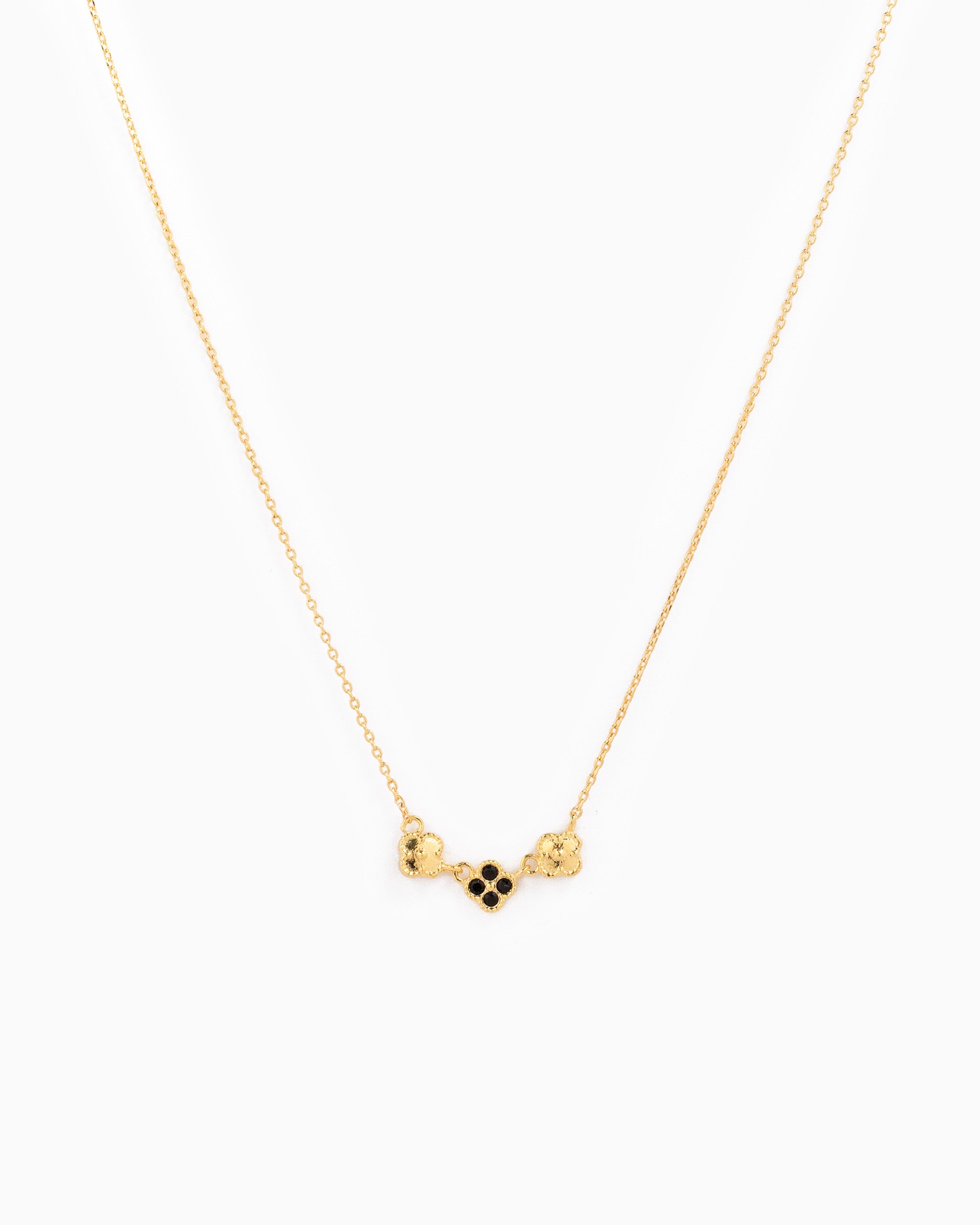Triple Linked Clover with Stone Necklace