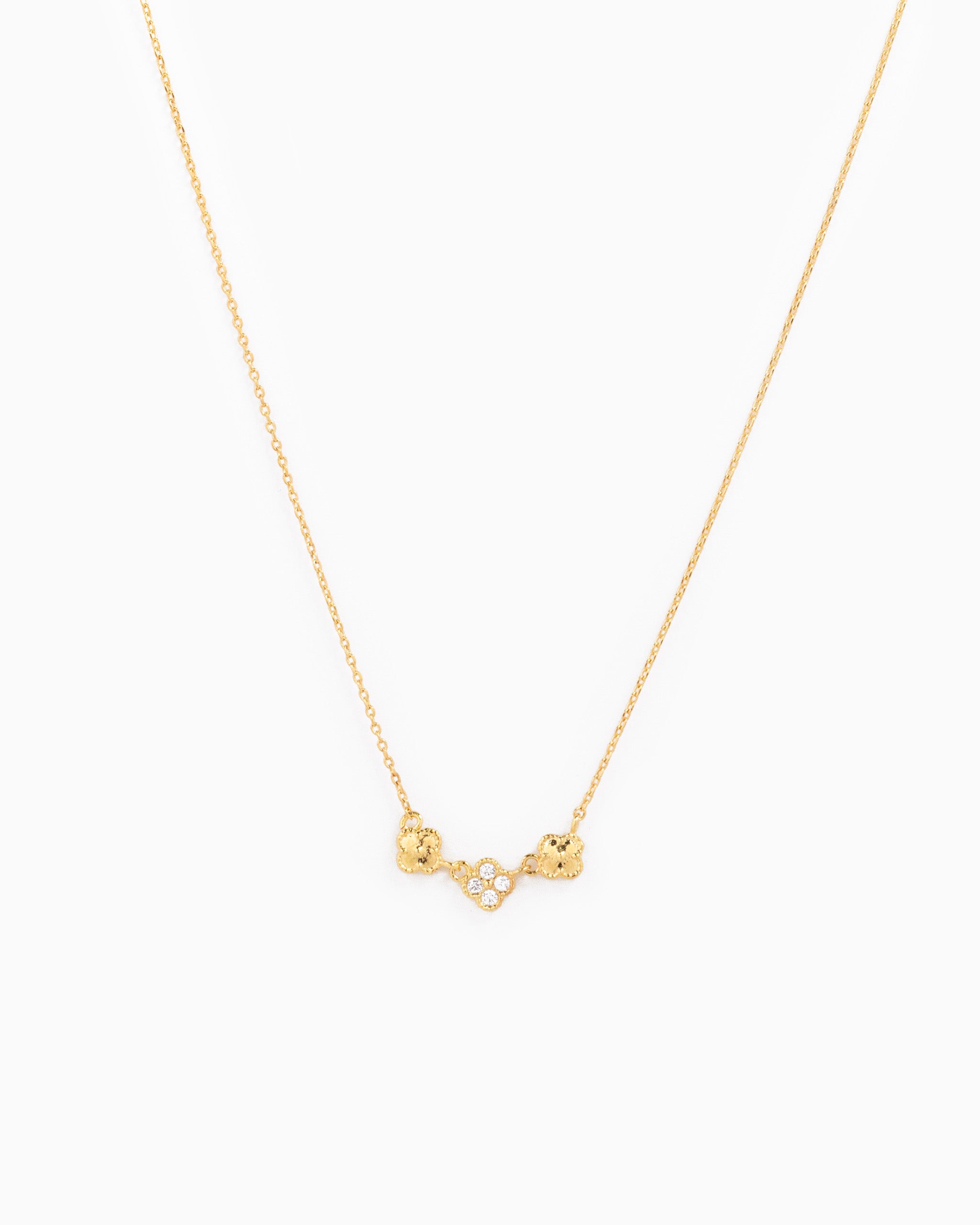 Triple Linked Clover with Stone Necklace-3
