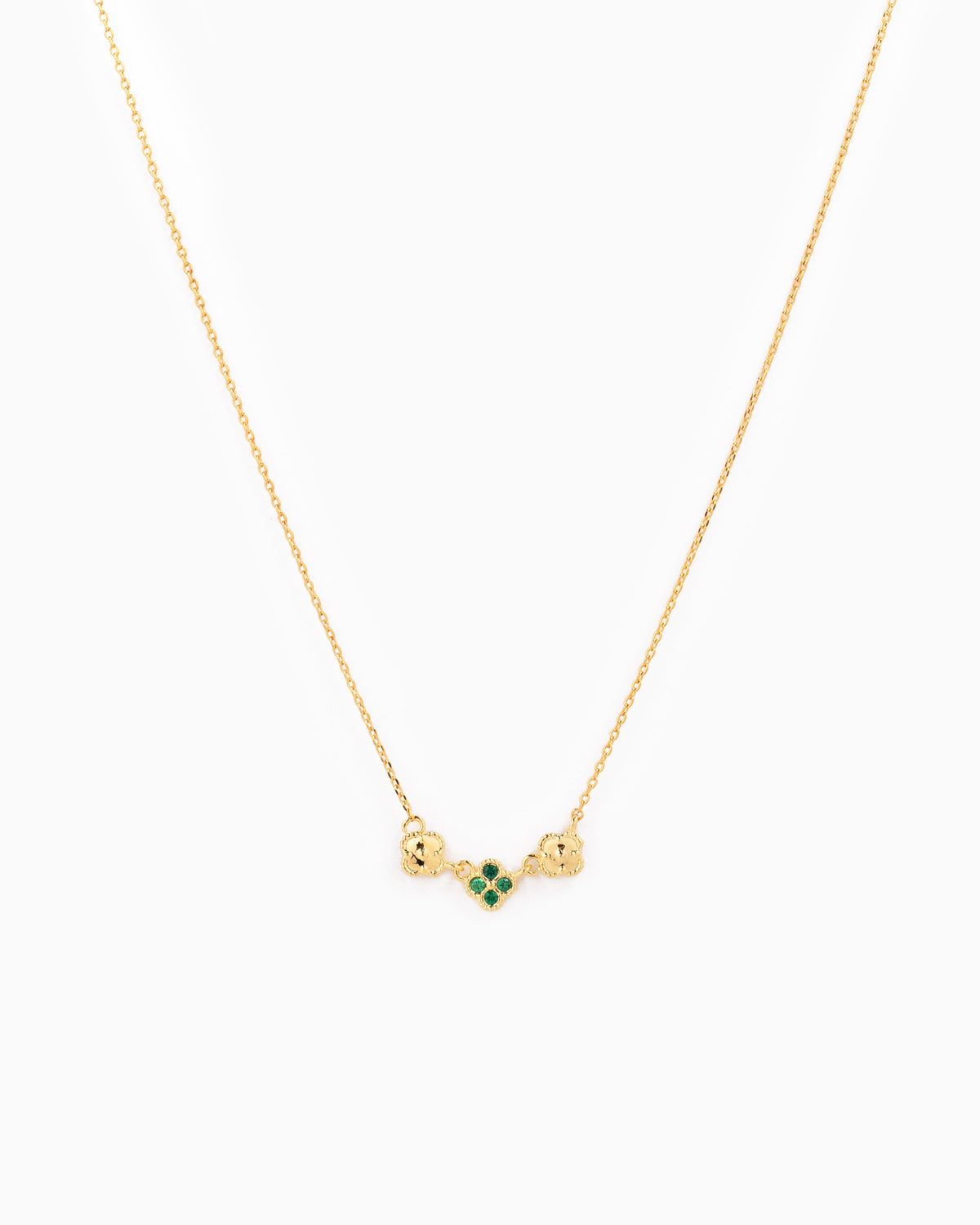 Triple Linked Clover with Stone Necklace-4